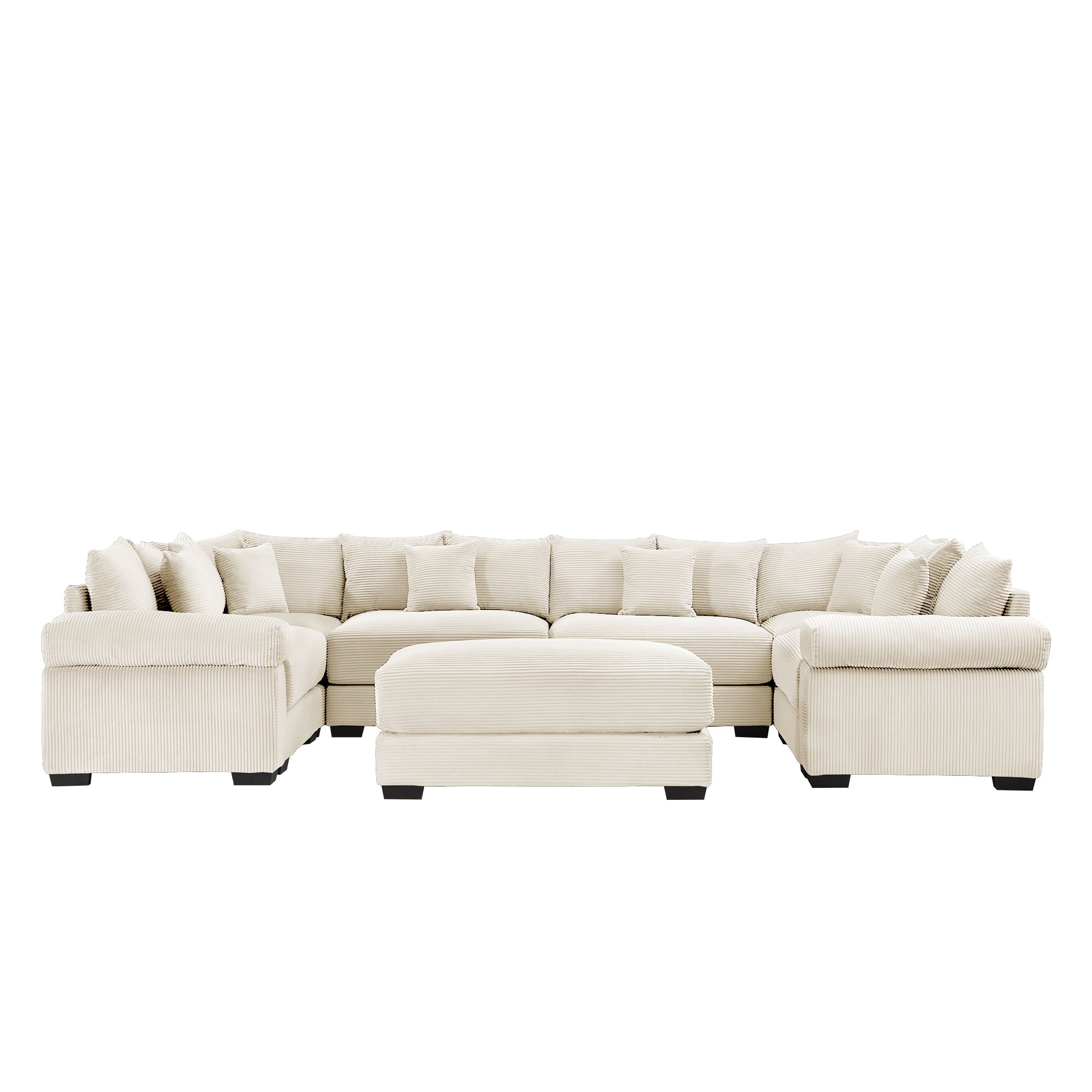 Albany 138" Oversized 7 Pieces Modular Corduroy U-Shaped Sectional Sofa with Ottoman