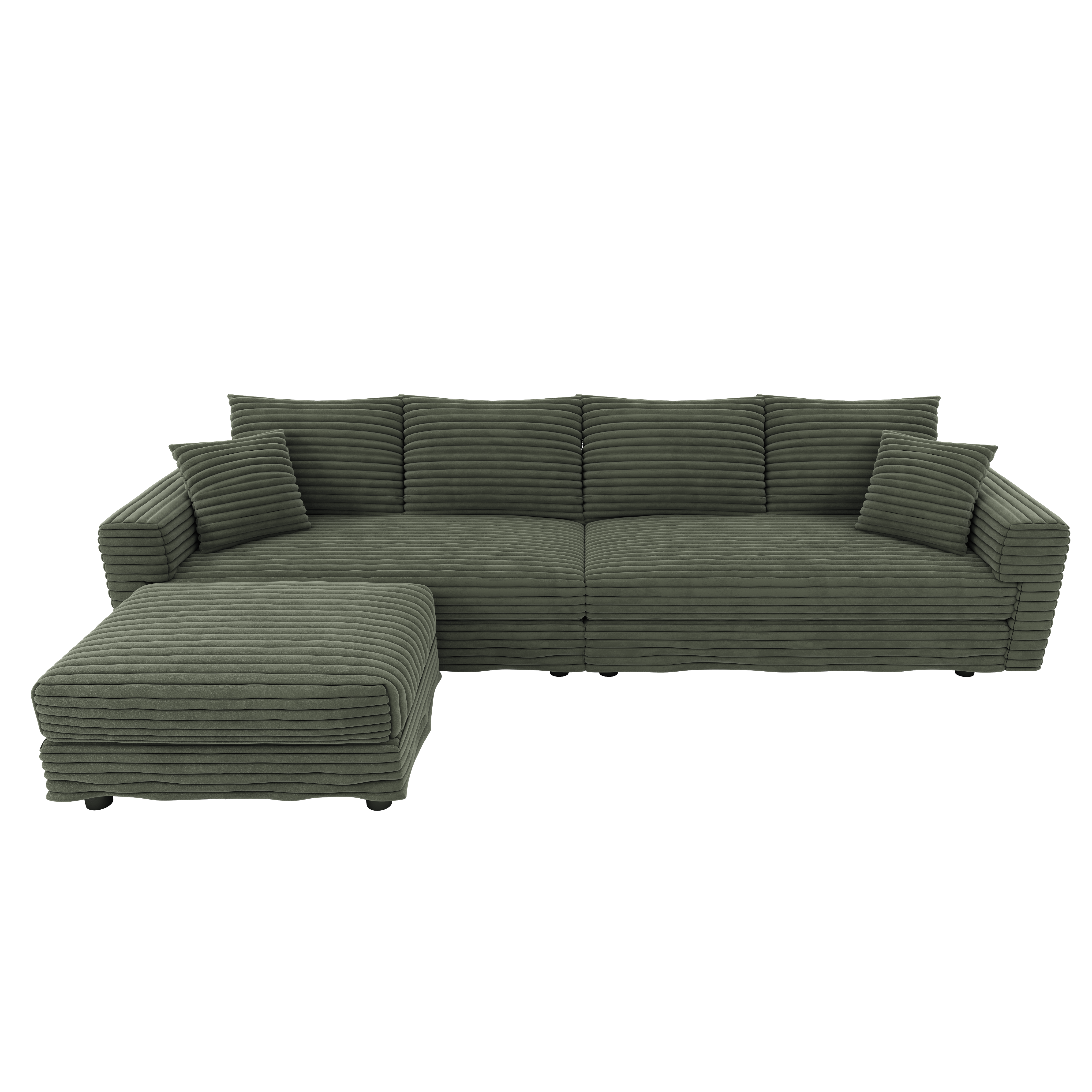 Norwalk 102" Modular Plush Corduroy L-Shaped Sectional Sofa with Movable Ottoman