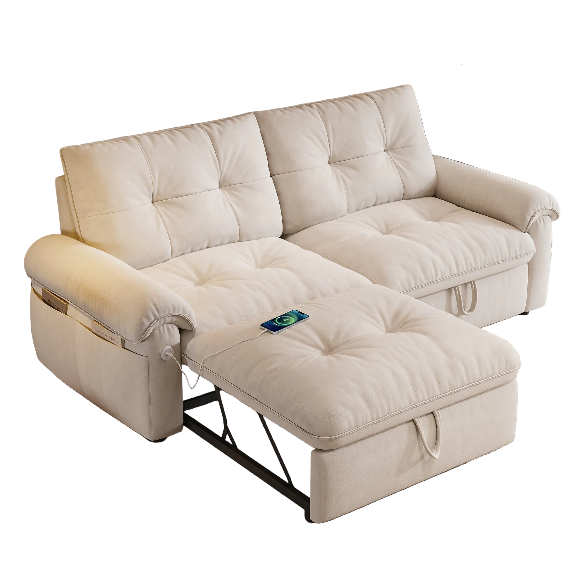 Hillcrest 77" Convertible Sofa Bed with Adjustable Backrest and Side Pockets