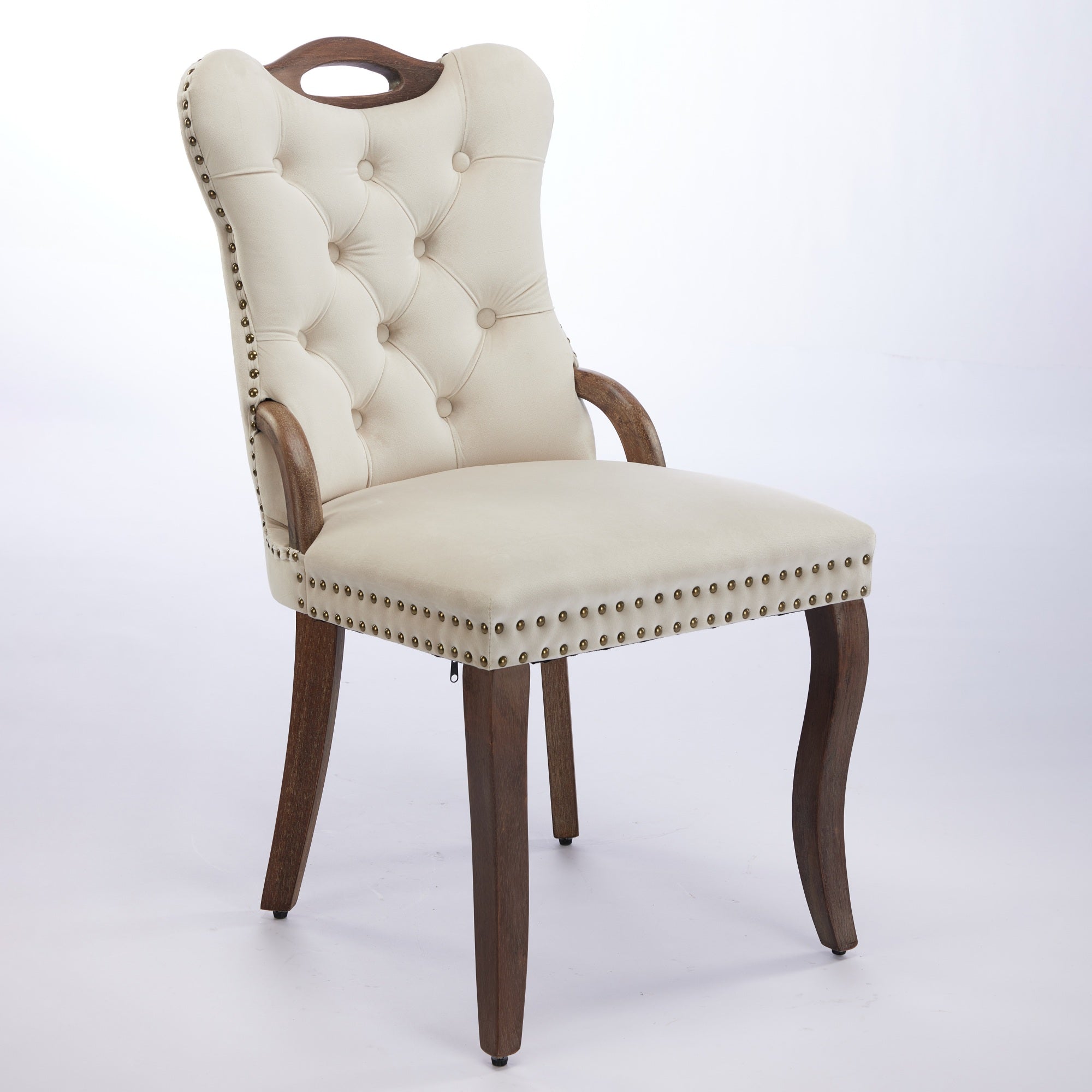 Elbe Modern Velvet Dining Chair Set of 2 with Tufted Trim Beige