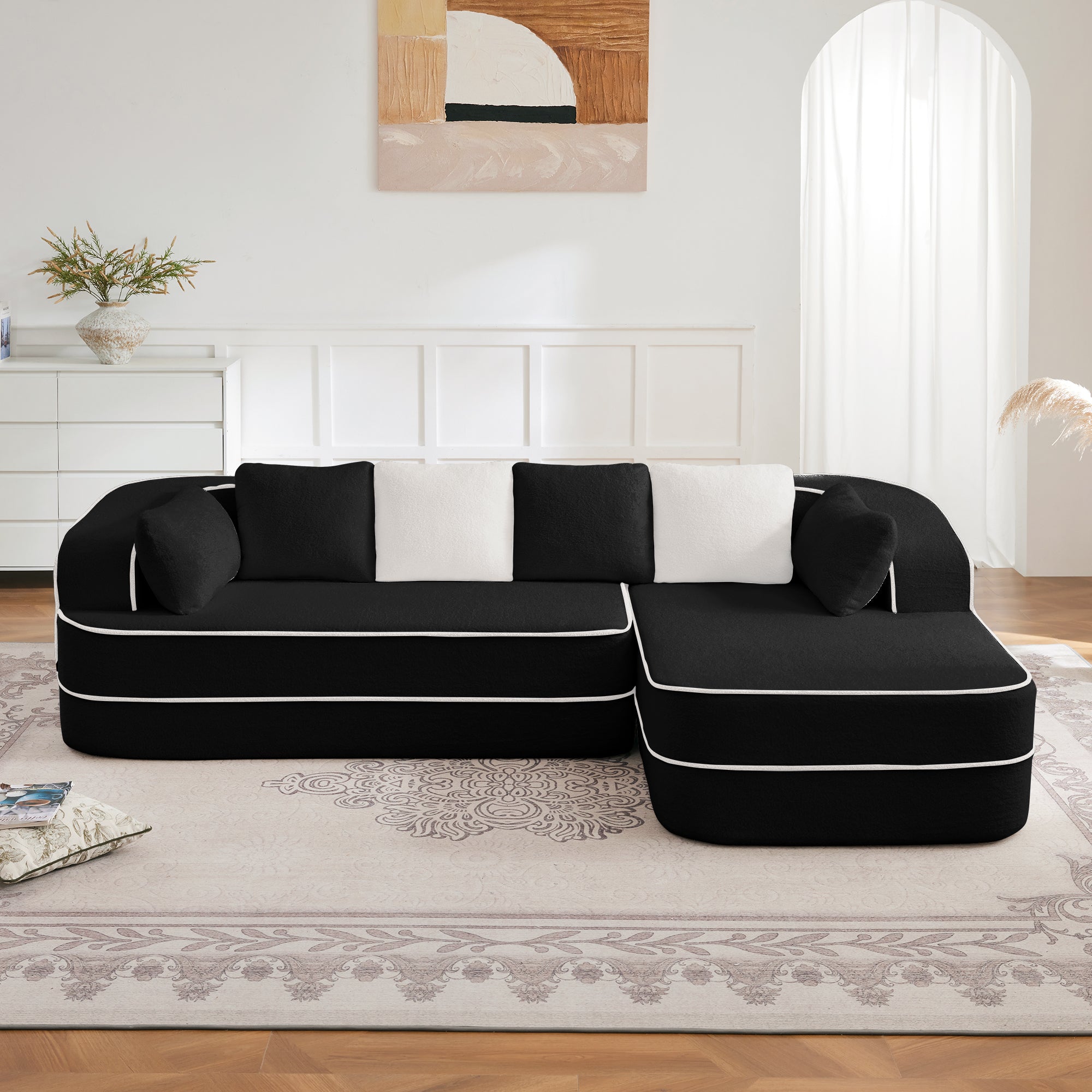 Gilbert 106" Teddy Fabric Modular Sectional Sofa with Right L-Shaped Chaise