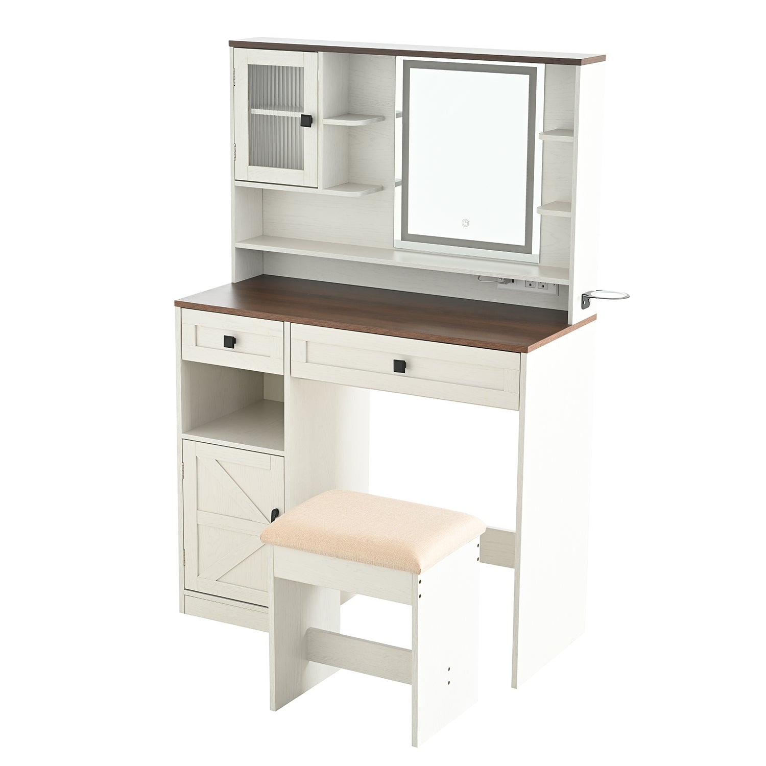 Frida 37.4" Makeup Vanity Set with Lighted Mirror and Upholstered Stool
