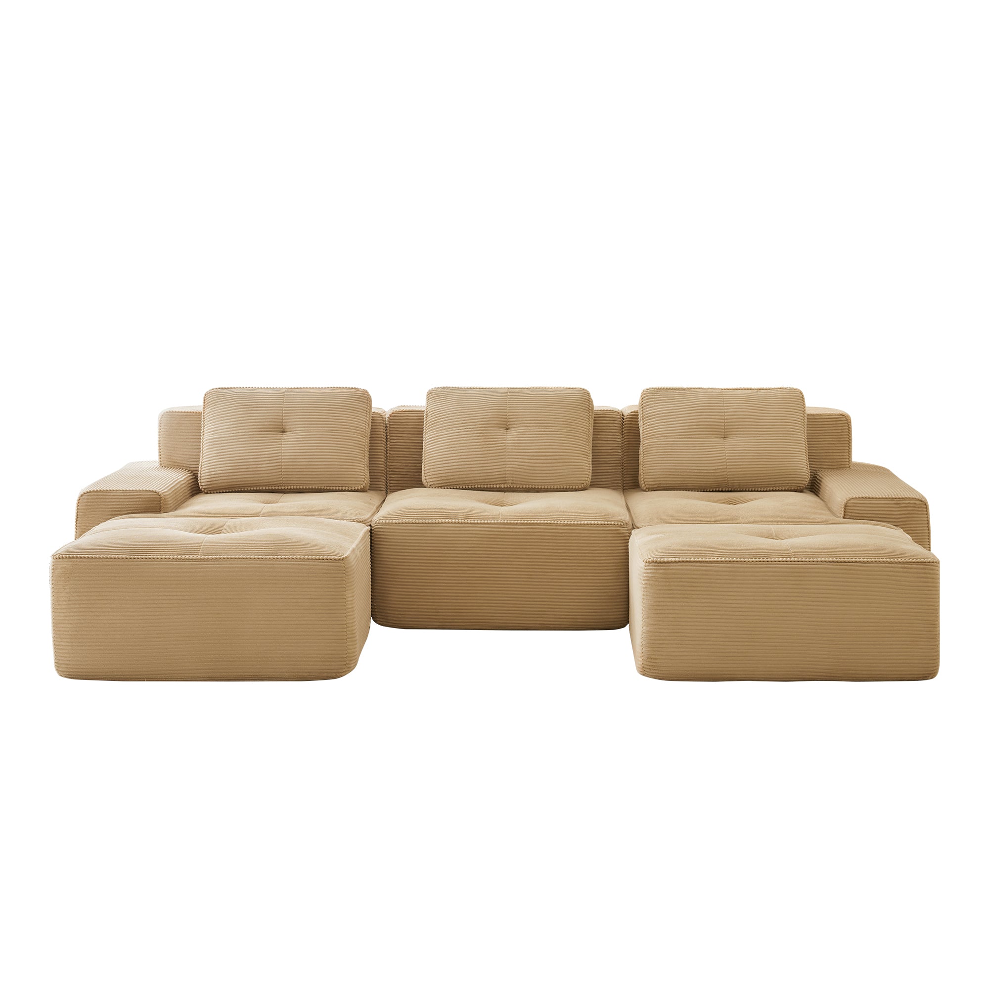 Racine 117" Modular Corduroy Fabric U-Shaped Sectional Sofa with Deep Seat and Movable Ottoman