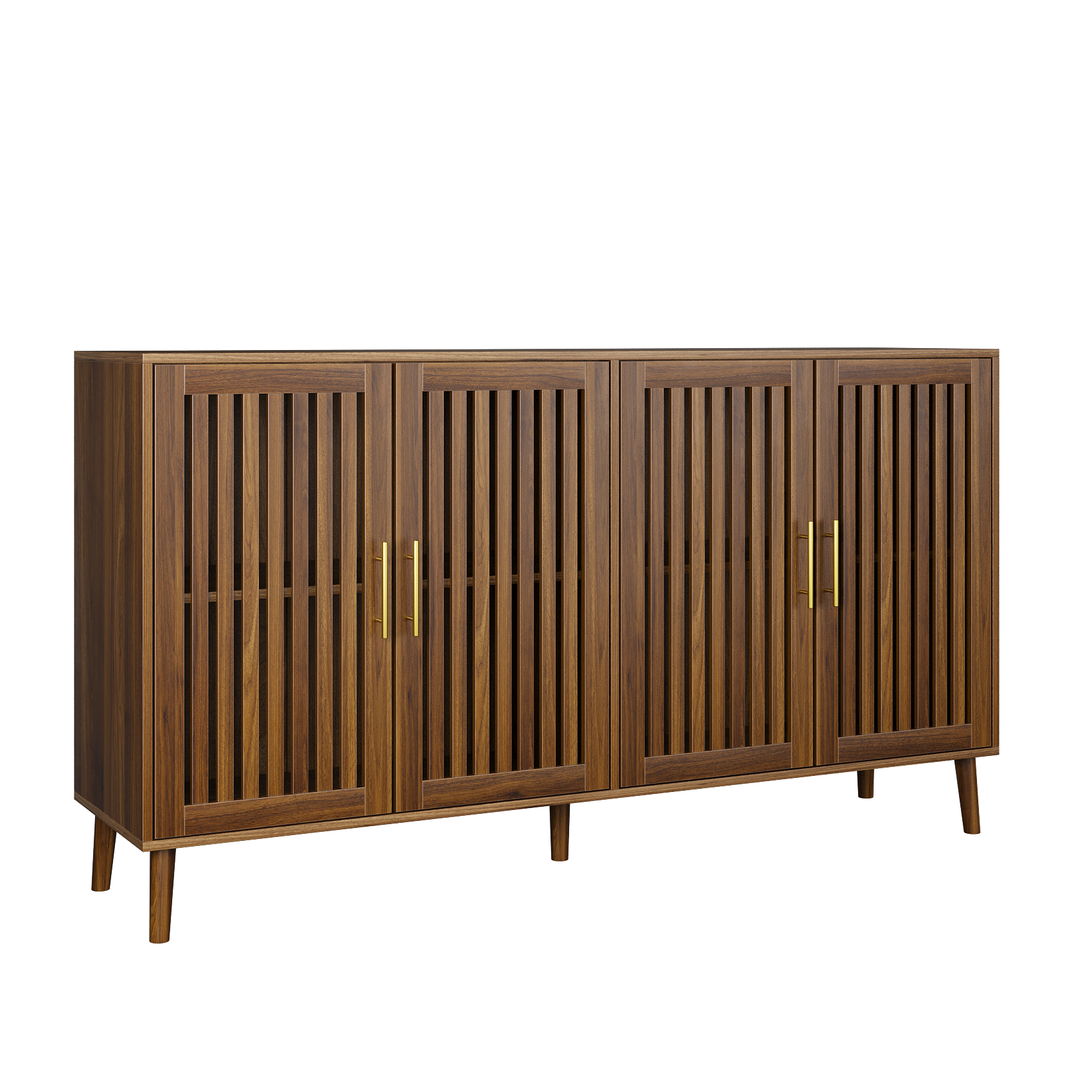 Seoul 63" Walnut Wooden 4-Door Sideboard Buffet Cabinet