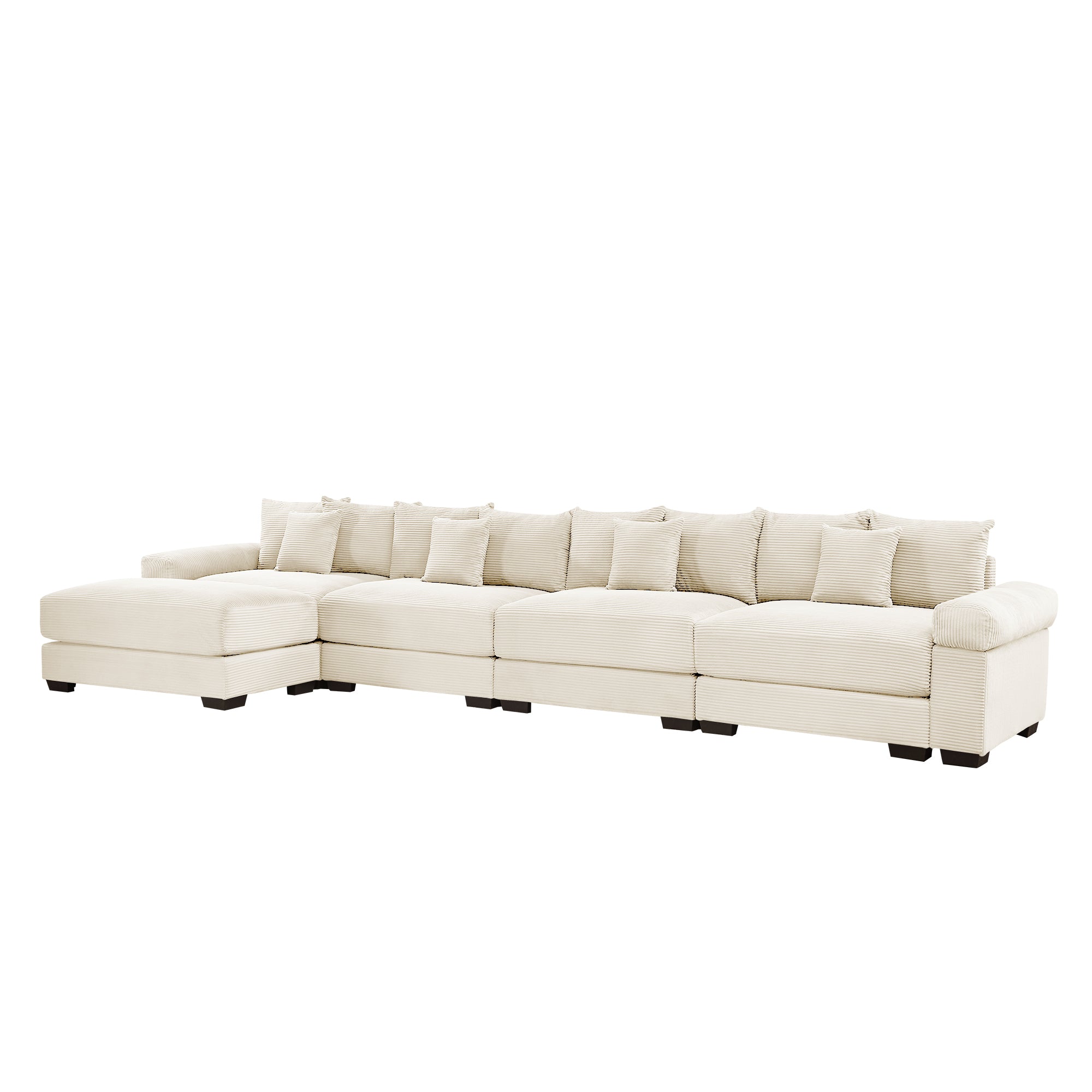 Albany 168" Modular Corduroy Oversized Cloud L-Shaped Sectional Sofa with Ottoman
