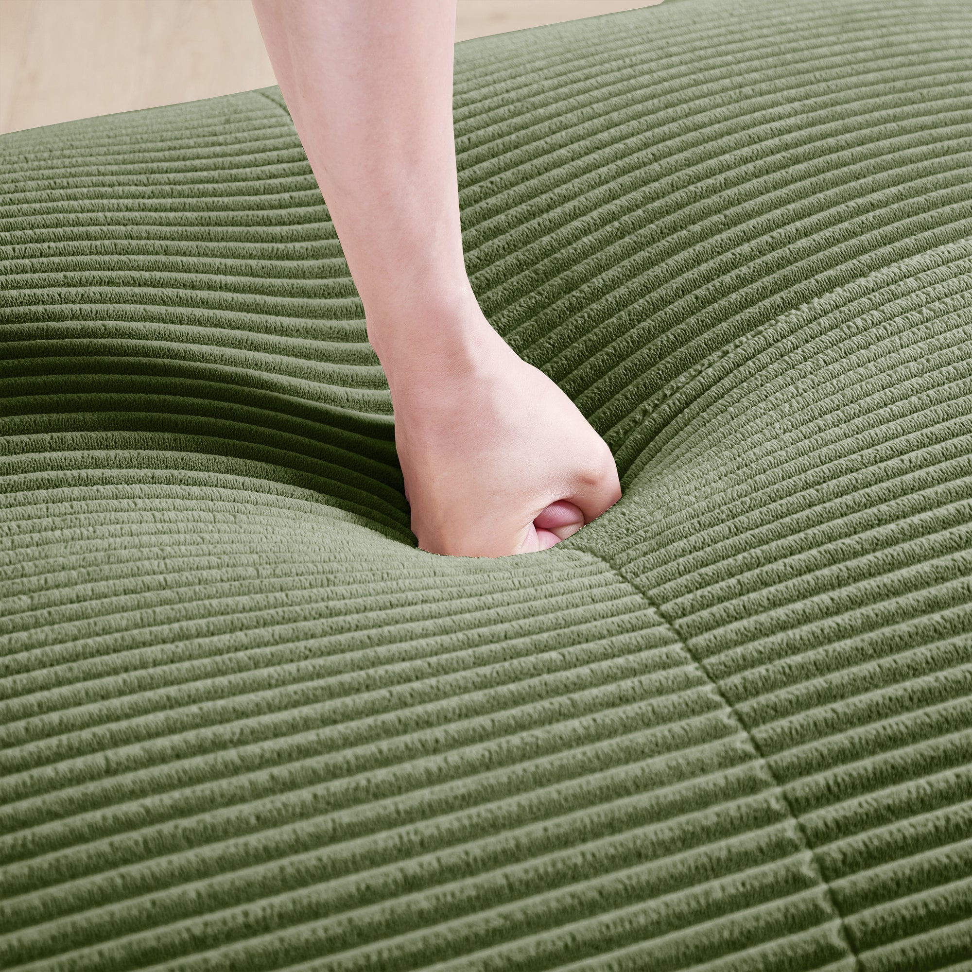 L-Shaped Modular Sofa, No Assembly, Ergonomic Design, Corduroy Fabric, Extra-Wide Armrests, Living Room/Bedroom, Olive Green