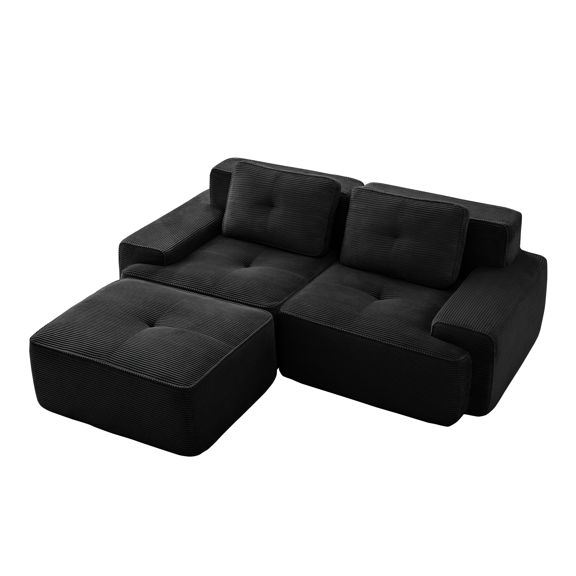 Racine 82" Modular Corduroy Fabric Loveseat Sofa with Pillows and Movable Ottoman