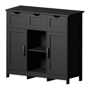 Wooden Floor Cabinet with Drawers and Shelves for Living Room, Bedroom, Bathroom in Black