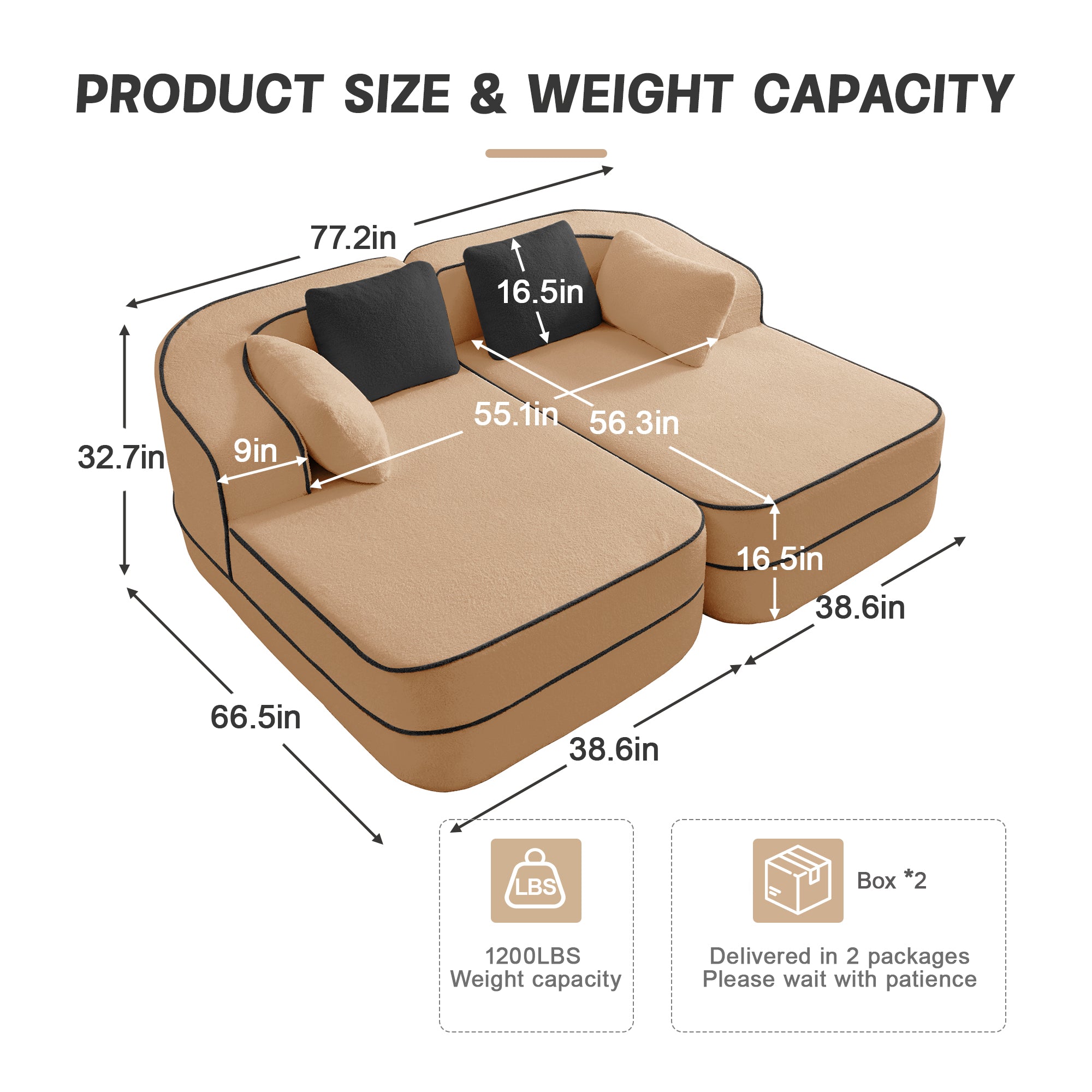 Gilbert 77.2" Teddy Fabric Sofa-in-a-Box with Double Chaise