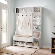 Vestia Hall Tree with Bench, Hooks, Shelves & Pegboard – All-in-One Entryway Mudroom Organizer