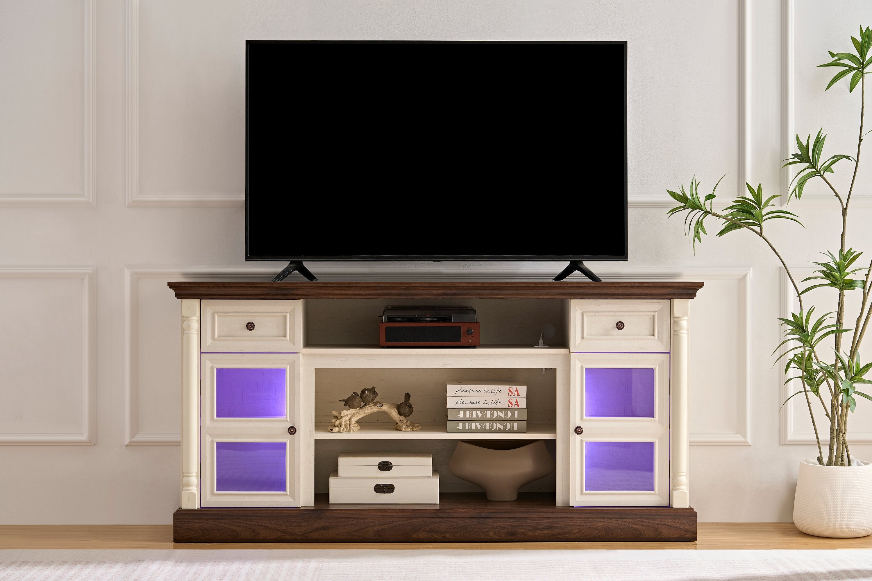 Orchard 70" Farmhouse Fireplace TV Stand with LED Lights for Living Room