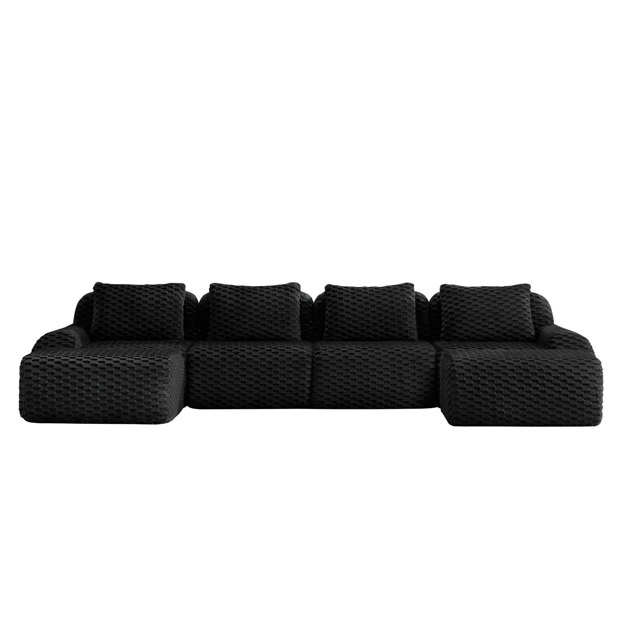 Olathe 146" Modular Flannelette Fabric U-Shaped Sectional Sofa with Movable Ottomans