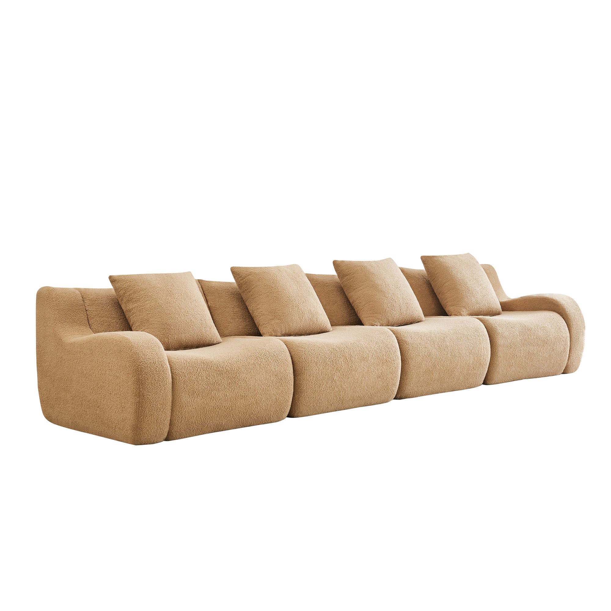 Chico 146" Modular Teddy Fabric 4-Seater Sofa with Curved Armrests