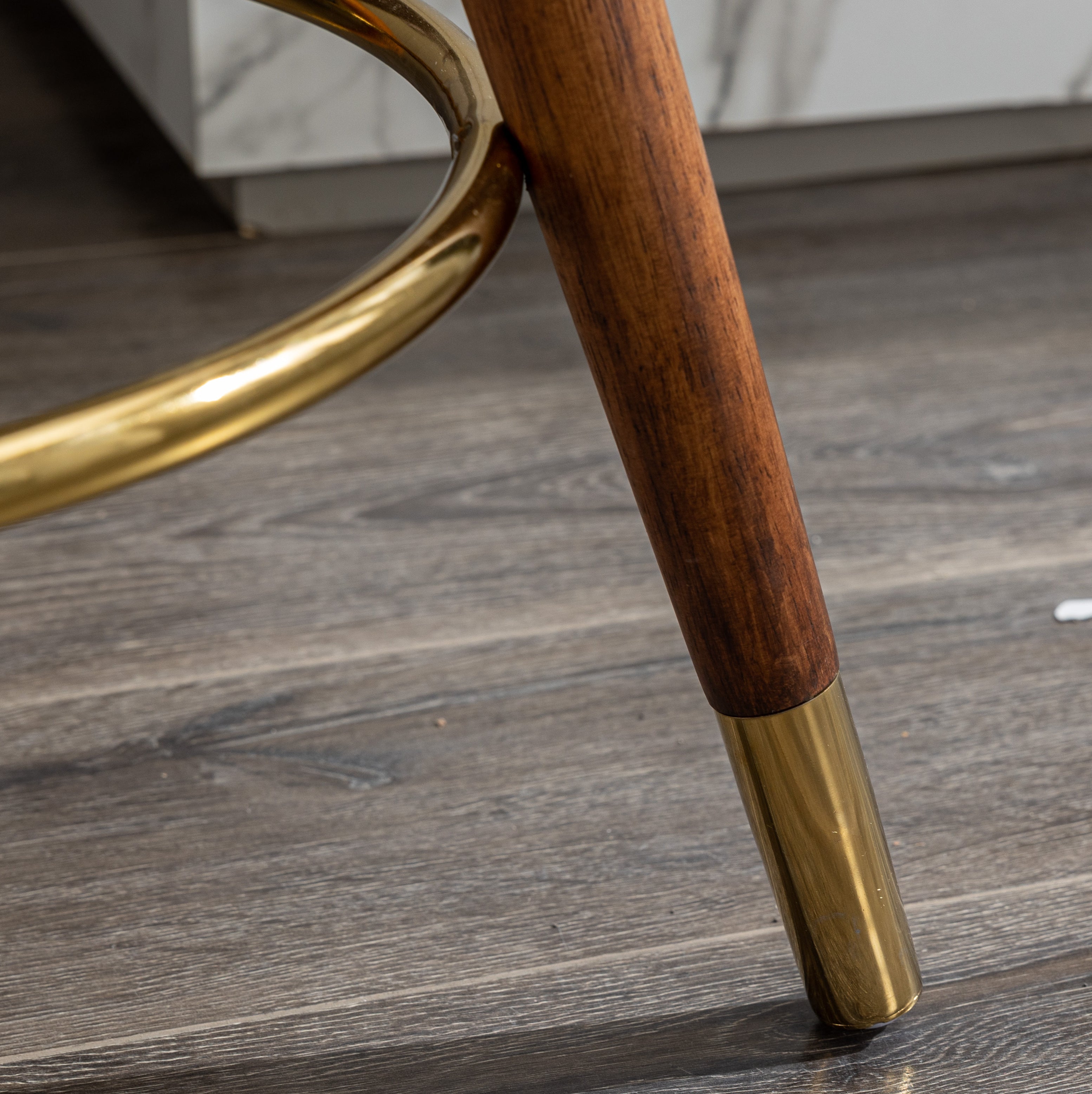 Ribera Boucle Upholstered Backless Swivel Counter Stool with Gold Accents