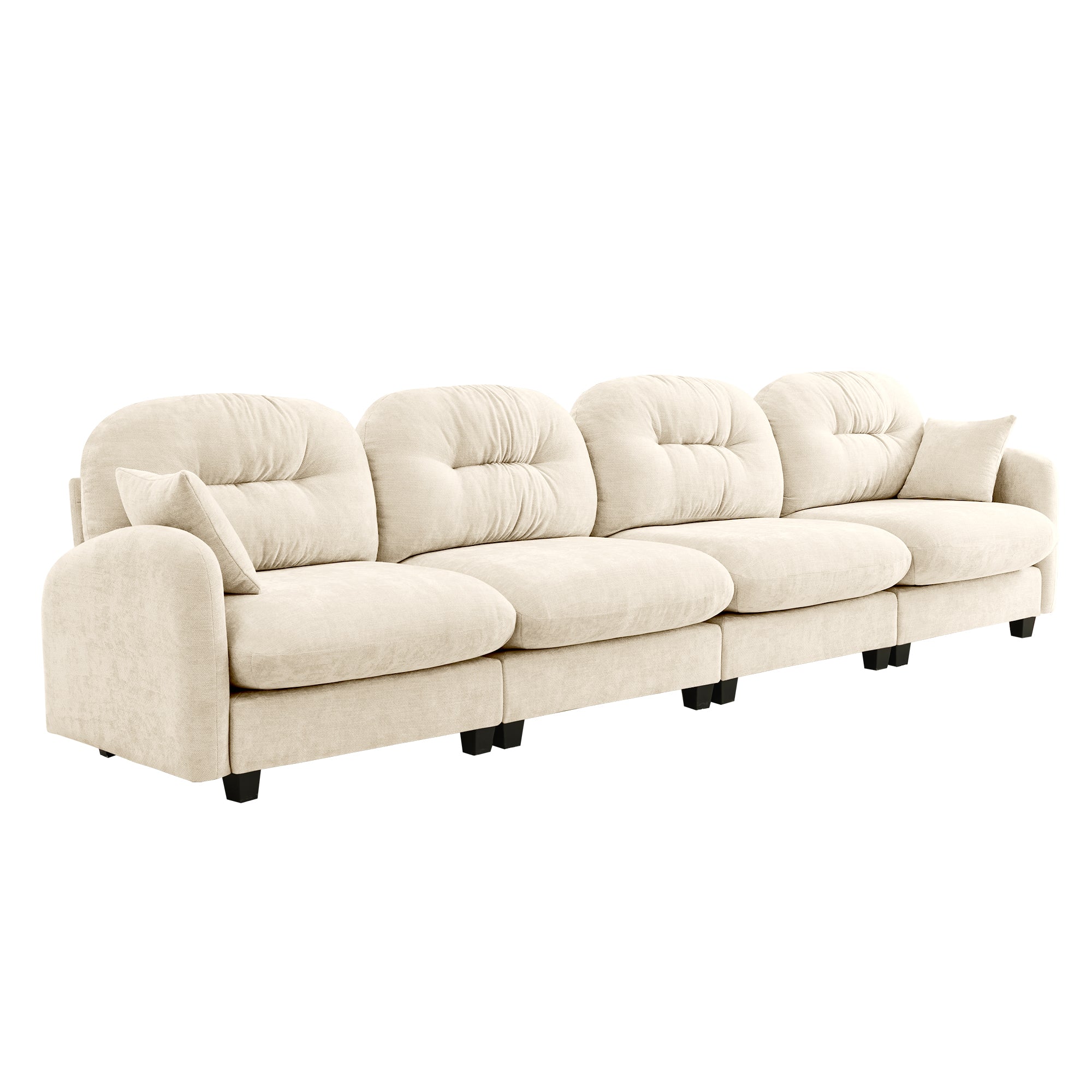Roselyn 140" Modular Chenille Cloud 4-Seater Sofa with Tufted Cushion Backrest and  Pillows