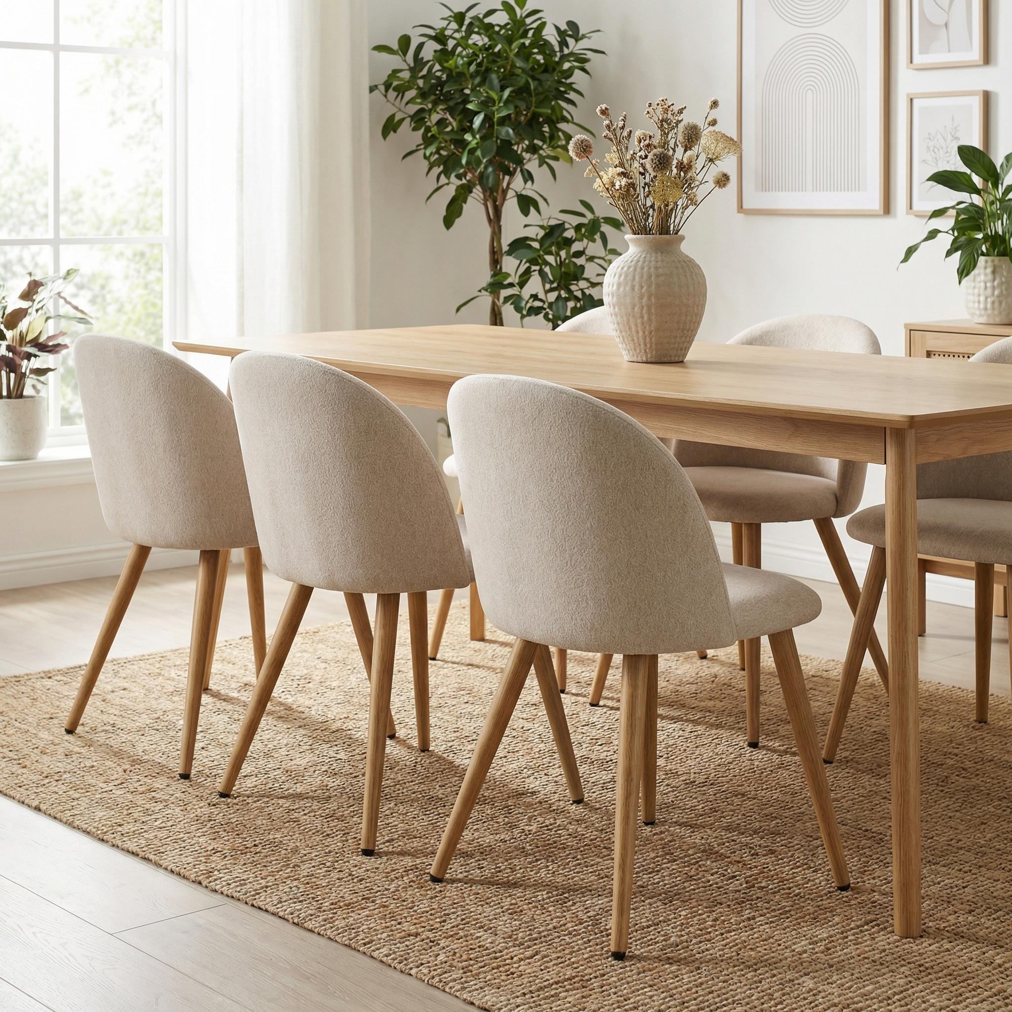 Homy Casa Zomba 4PC Fleece Dining Chair Light Beige Oak Leg