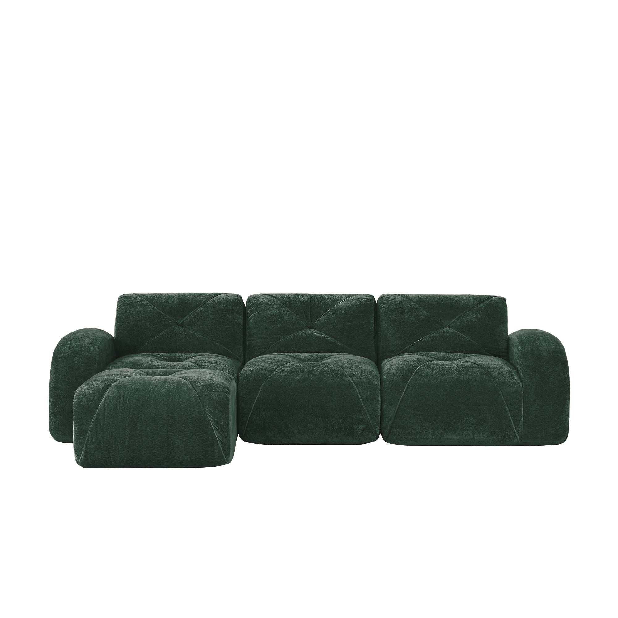 Aven 111" Modular Velvet Cloud L-Shaped Sectional Sofa with Movable Ottoman