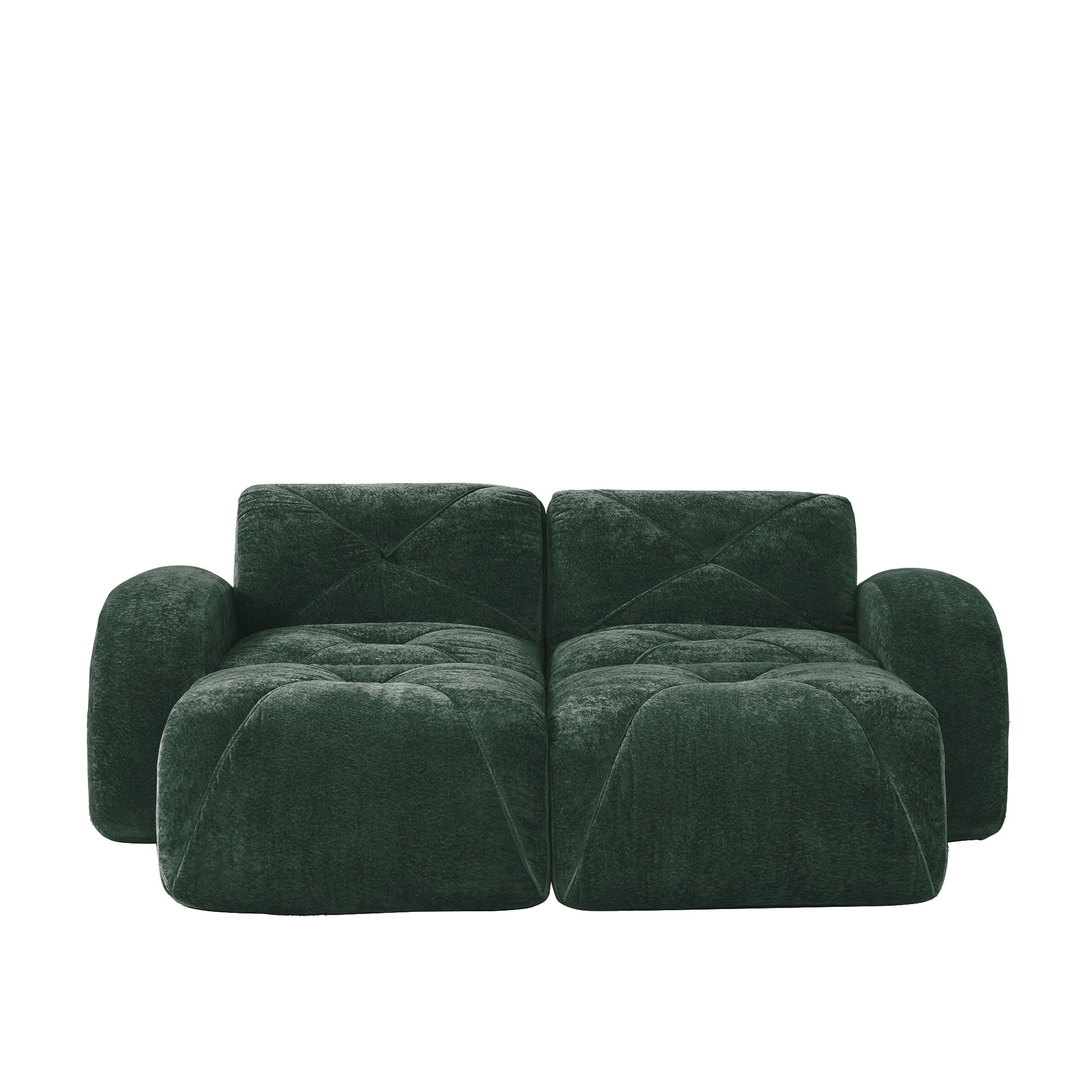 Aven 80" Modular Velvet Cloud Loveseat Sofa with 2 Ottomans and Curved Armrests