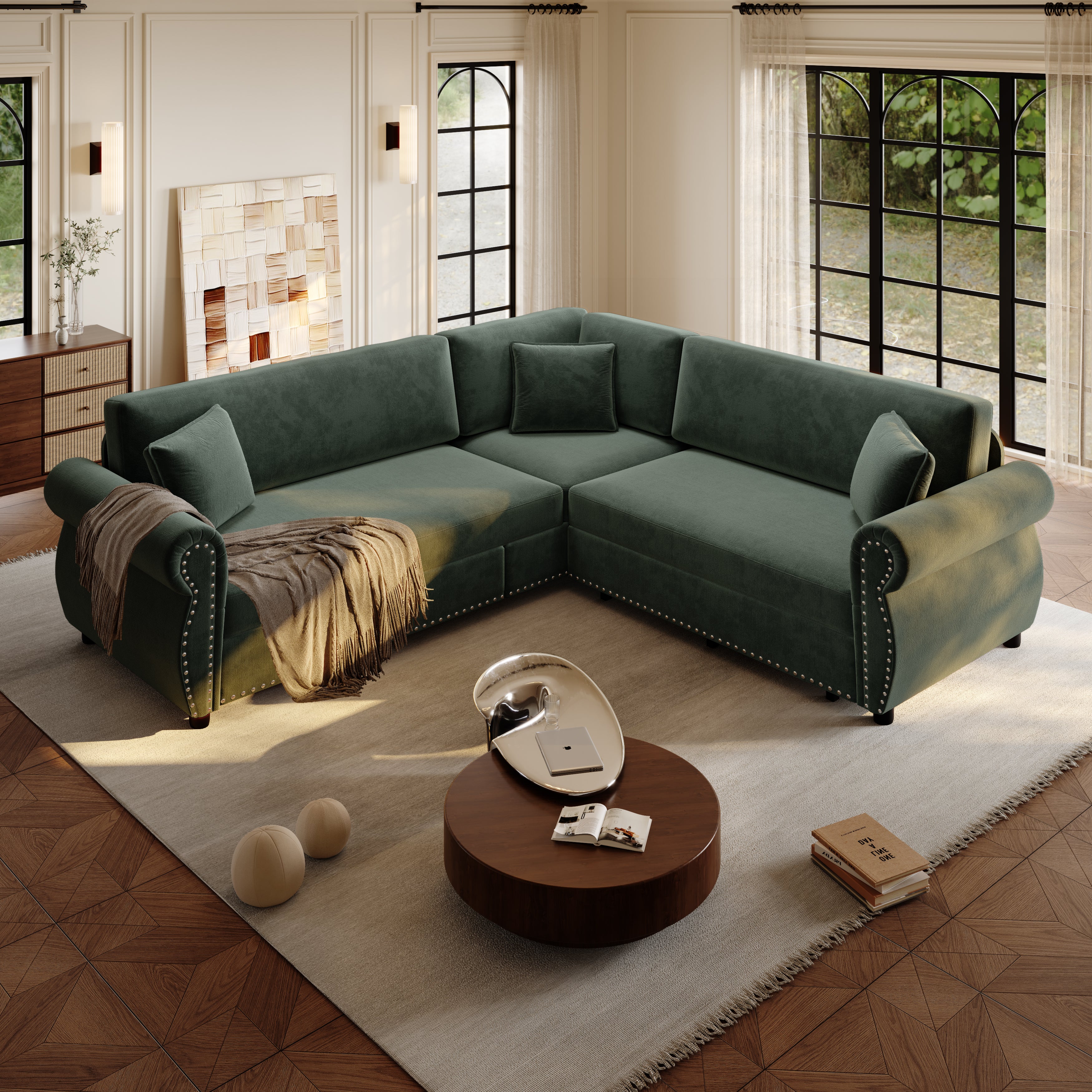 Buffalo 88" Chenille L-Shaped Sectional Sleeper Sofa