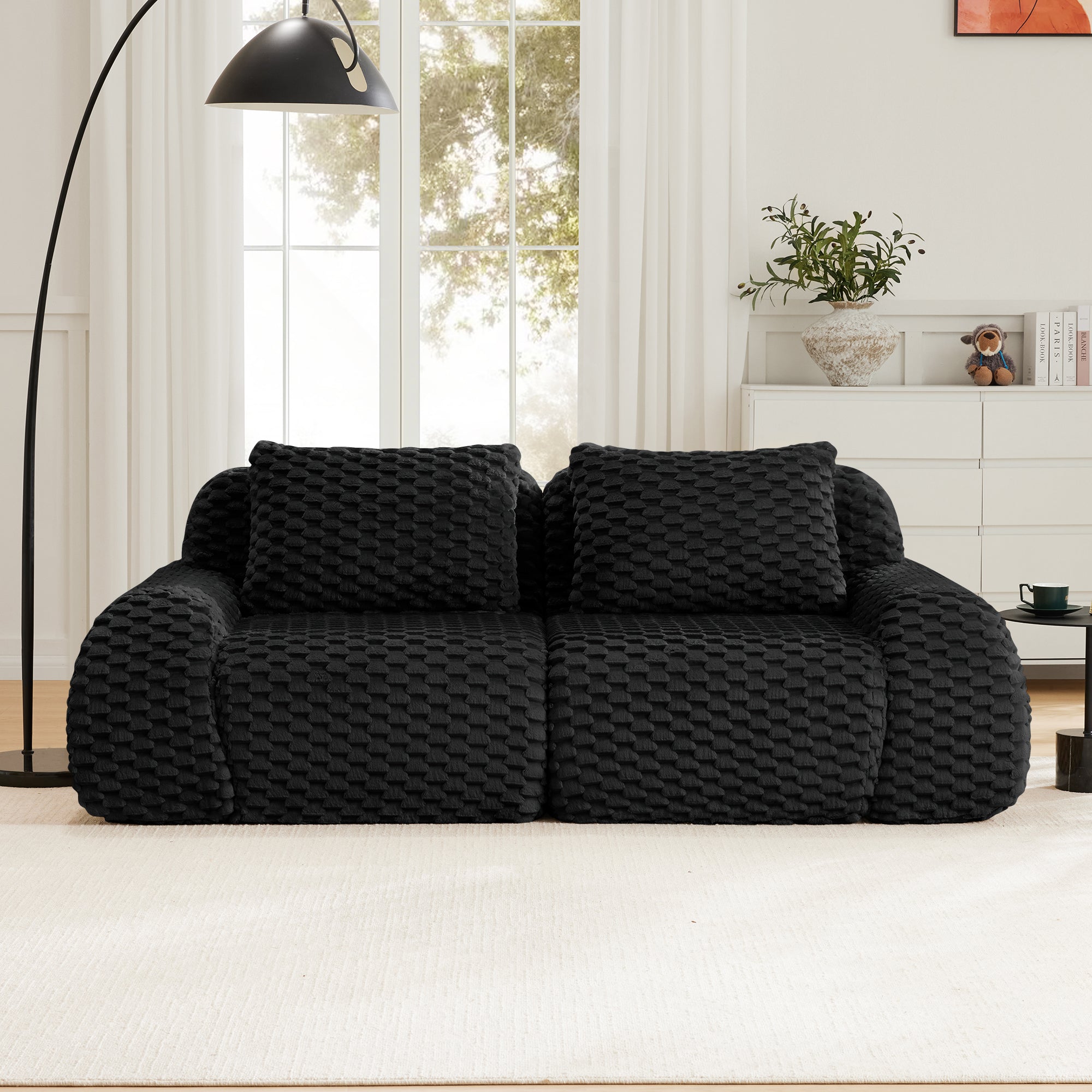 Olathe 82" Flannelette Fabric Modern 2-Seater Sofa with Deep Seat and Anti-Slip Design