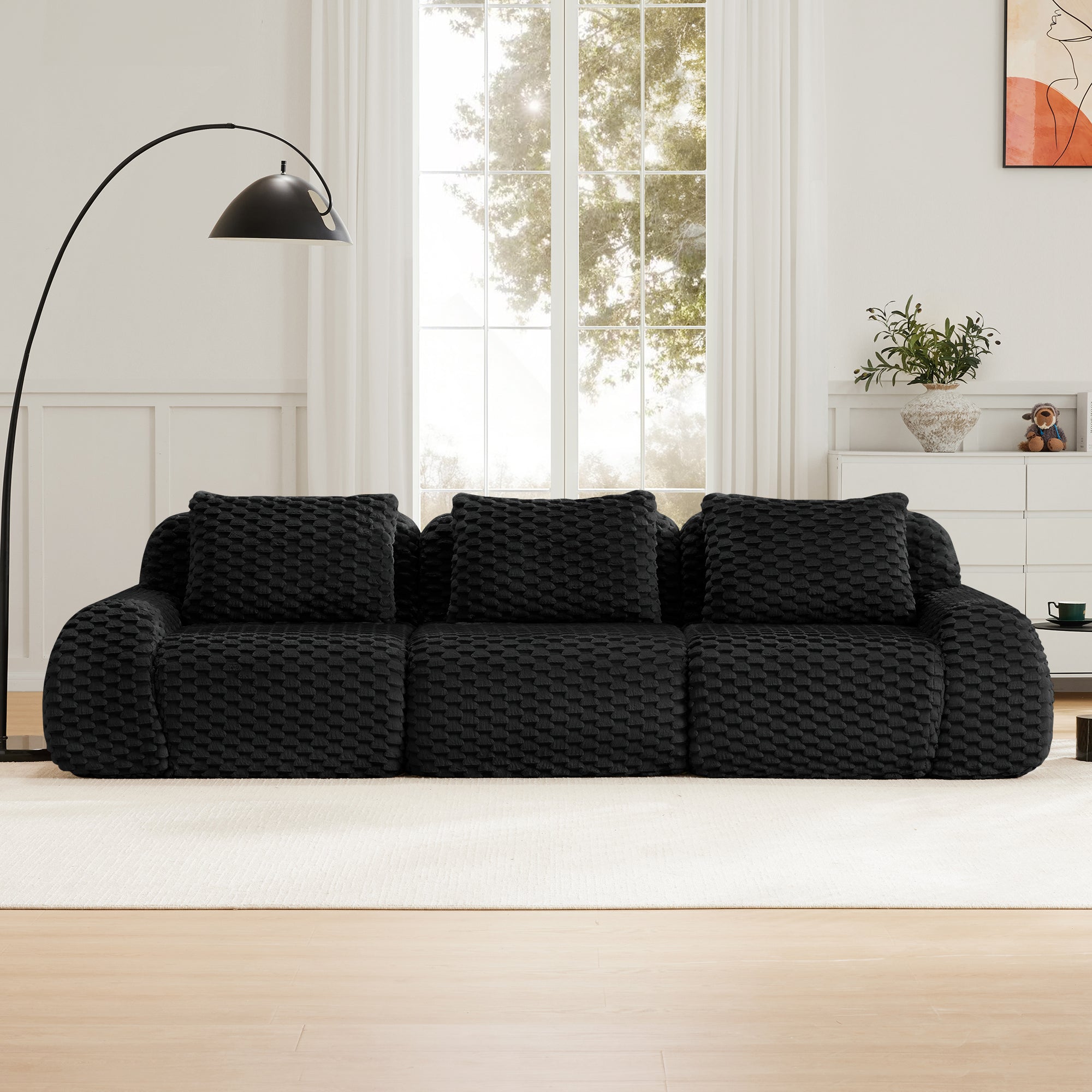 Olathe 114" Modular Flannelette Fabric 3-Seater Sofa with Deep Seat