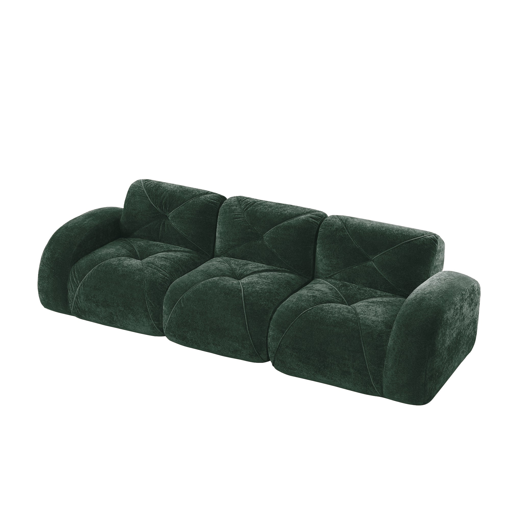 Aven 110" Modular Velvet Cloud 3-Seater Sofa with Curved Armrests