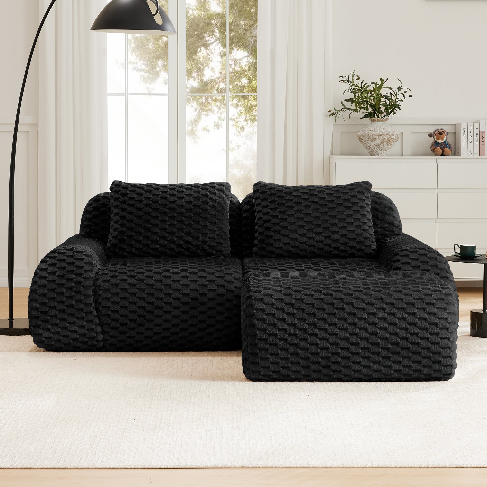 Olathe 82" Modular Flannelette Fabric L-Shaped Sectional Sofa with Movable Ottoman