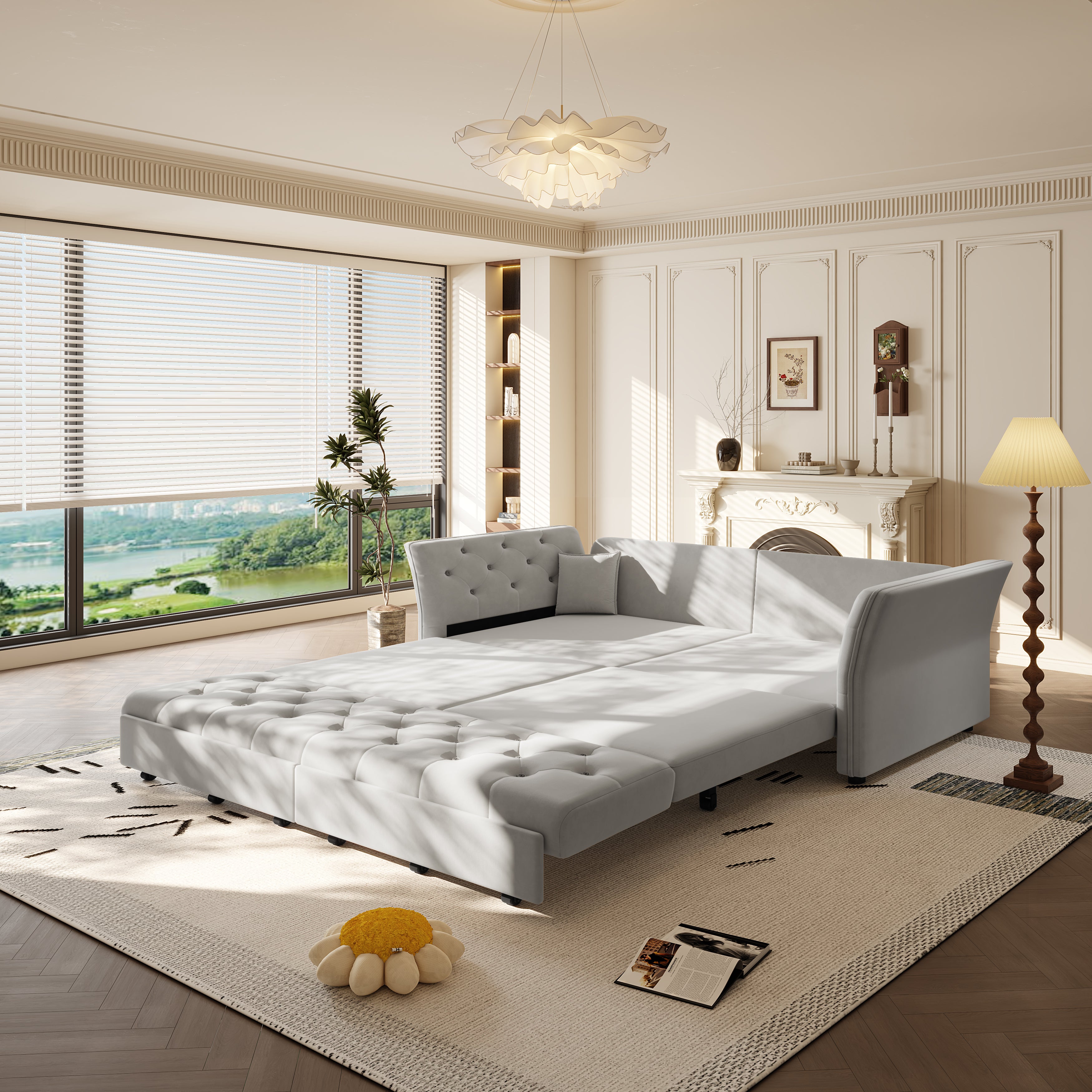 Brockton 74" Velvet Queen Pull-Out Sleeper Sofa