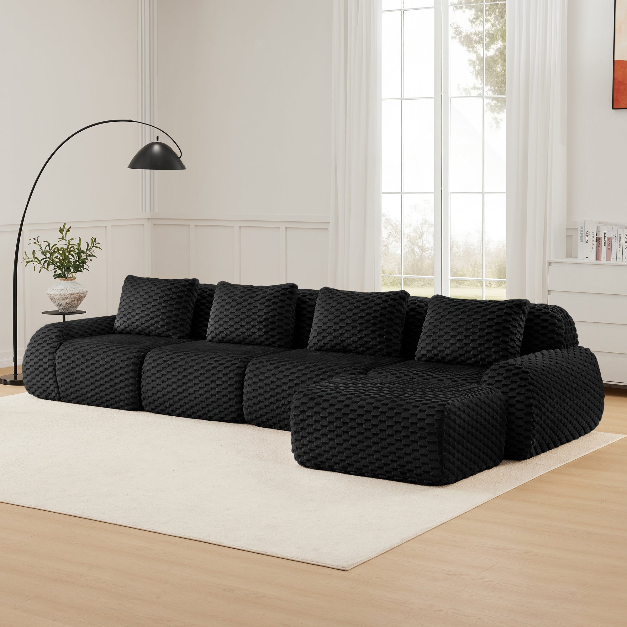 Olathe 146" Modular Flannelette Fabric L-Shaped Sectional Sofa with Movable Ottoman