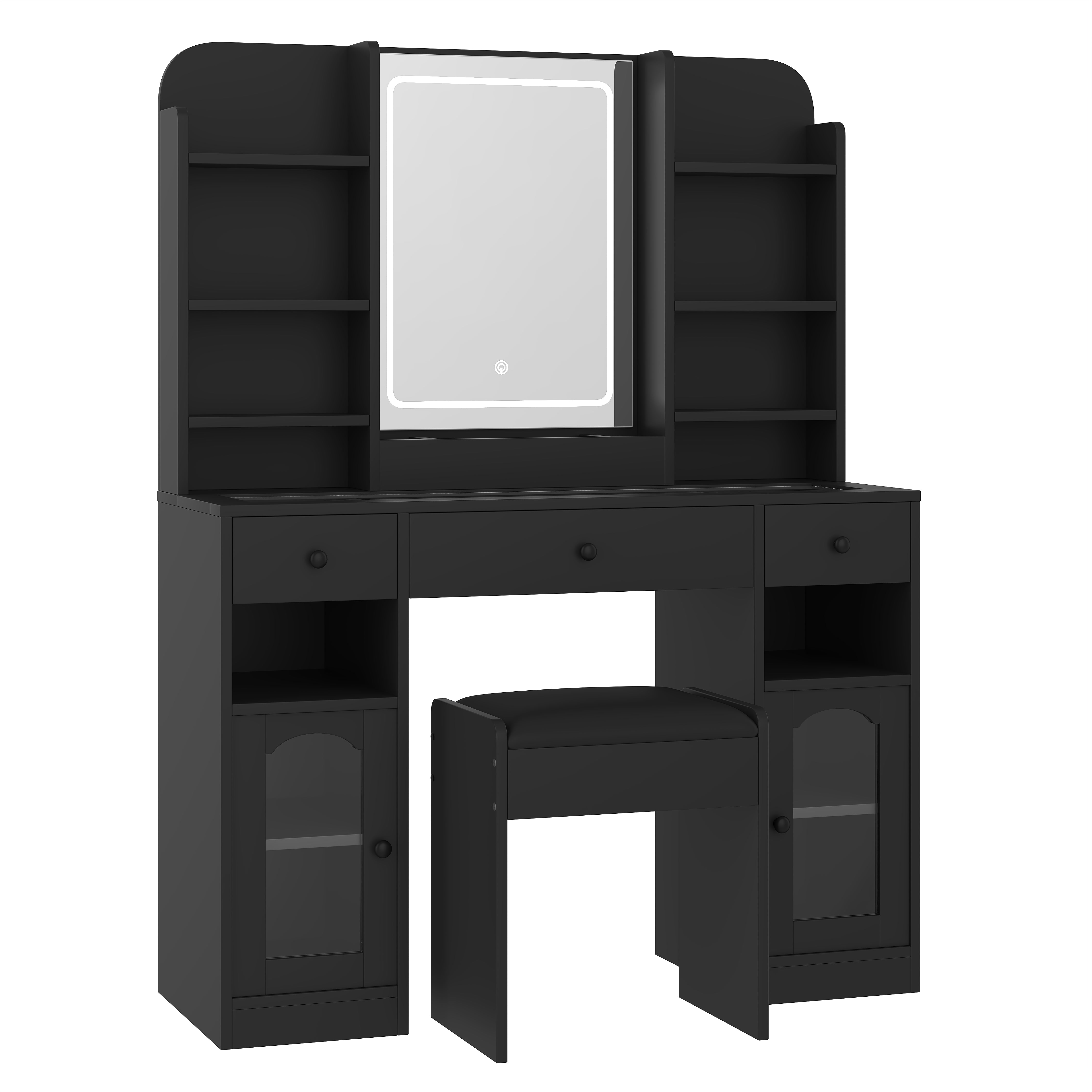 Idun 43.2" Makeup Vanity Set with LED Mirror and Lighted Glass Cabinets