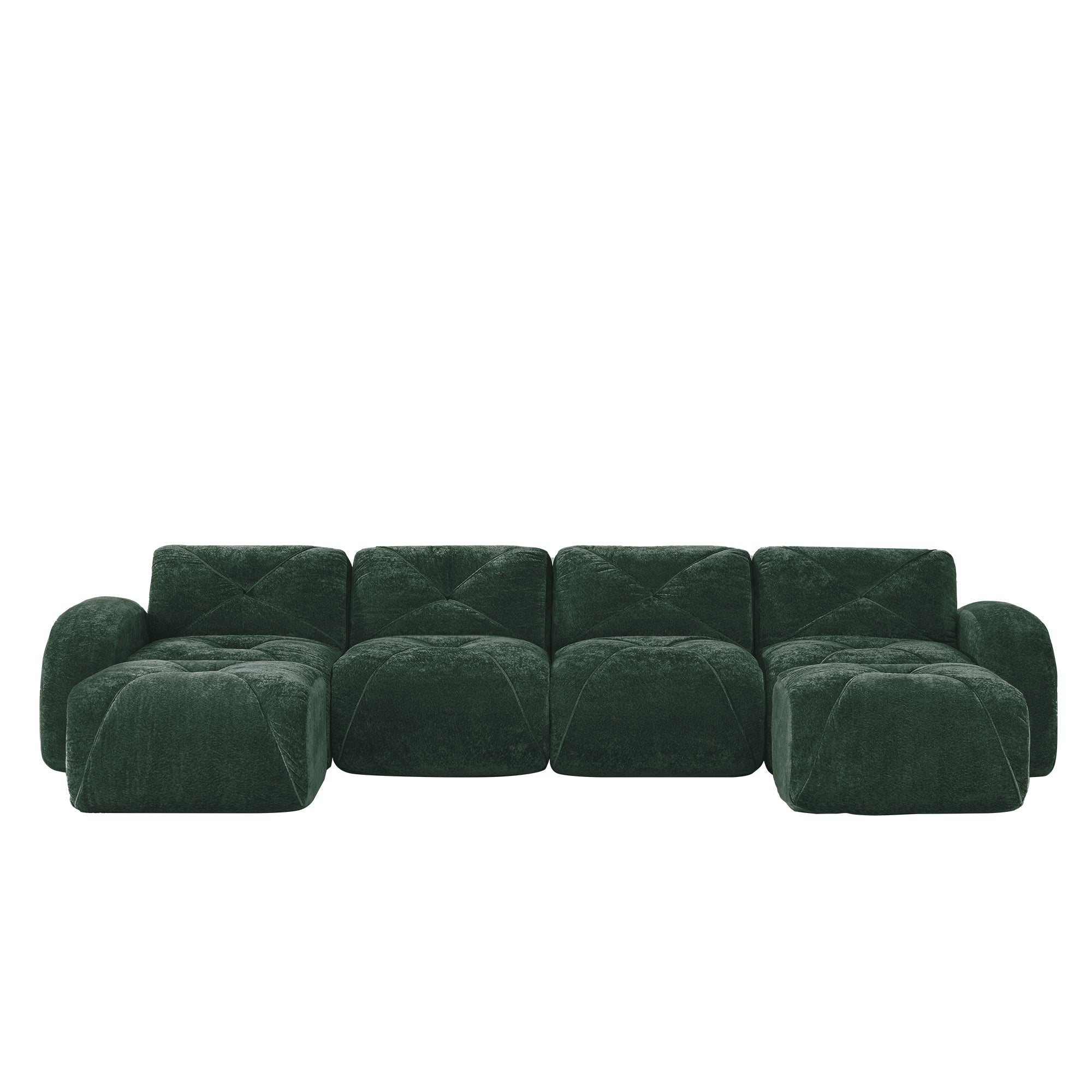Aven 141" Modular Velvet Cloud U-Shaped Sectional Sofa with Ottomans and Curved Armrests
