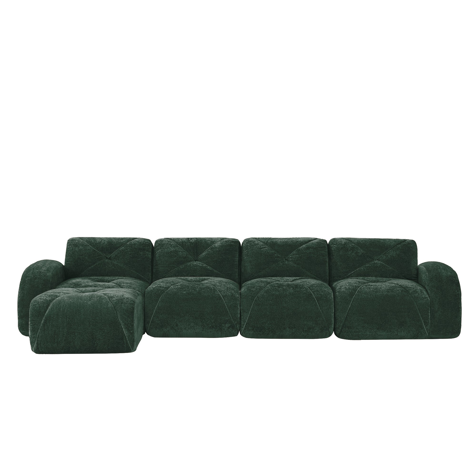 Aven 141" Modular Velvet Cloud L-Shaped Sectional Sofa with Ottoman and Curved Armrests