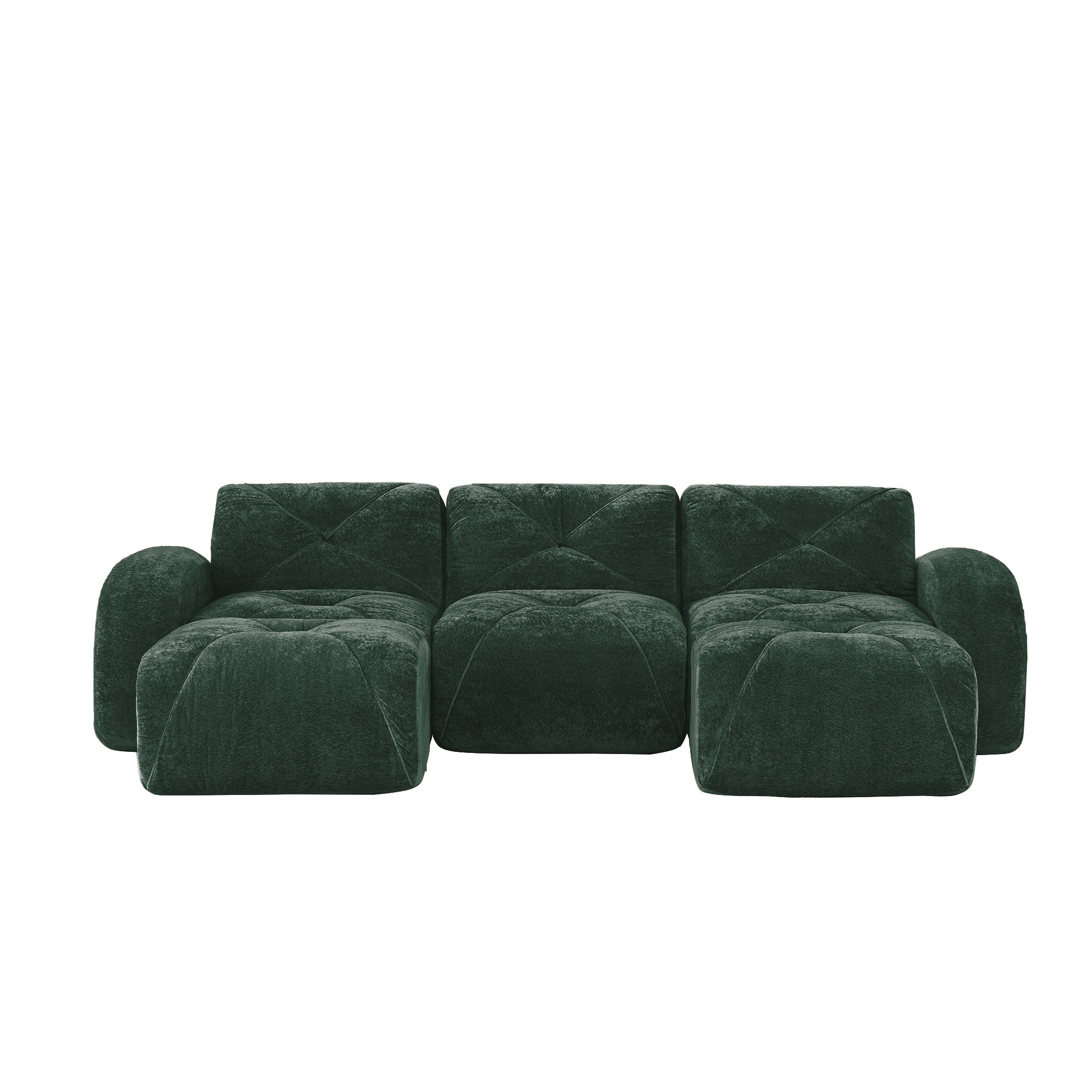 Aven 111" Modular Velvet Cloud U-Shaped Sectional Sofa with Ottomans and Curved Armrests