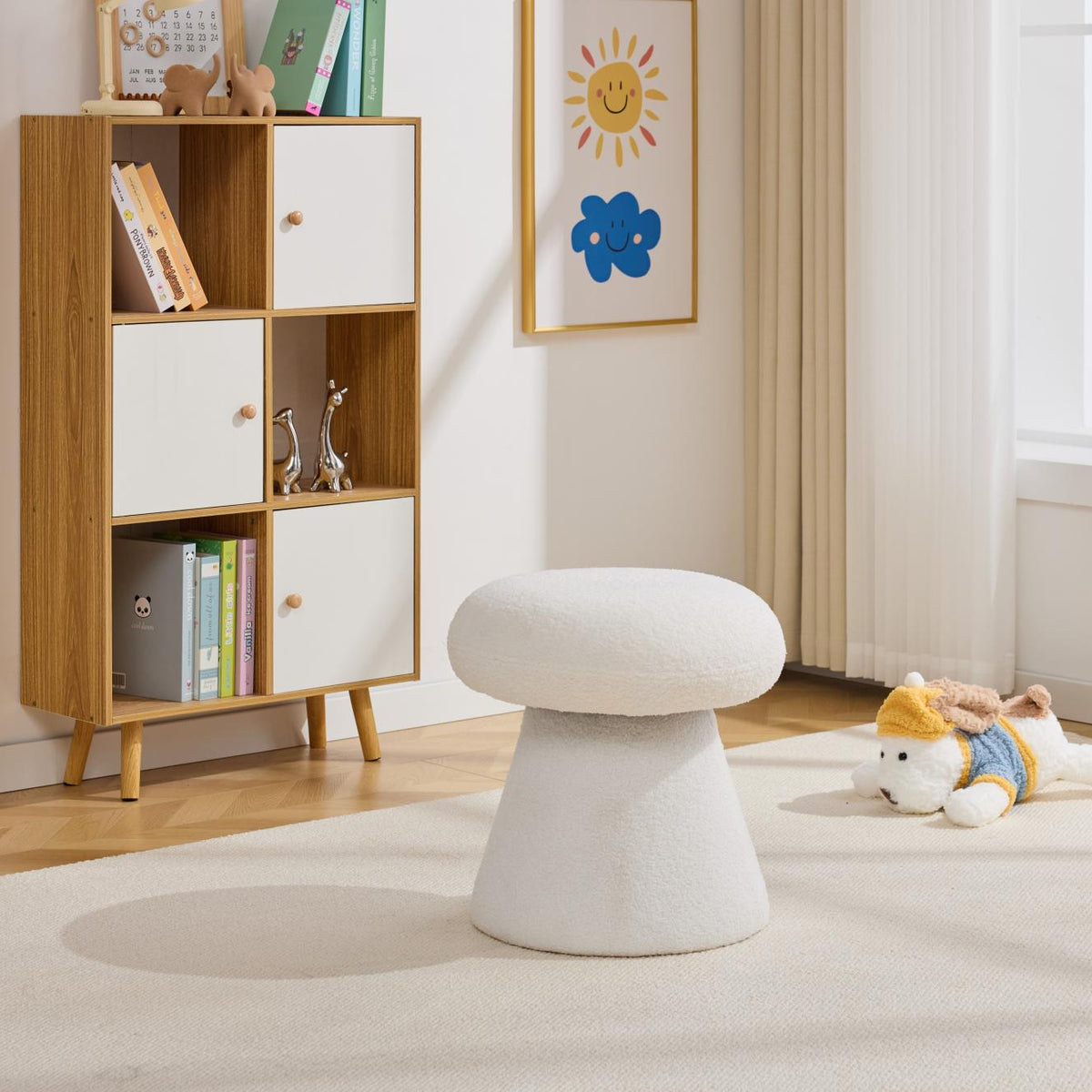 Moraine 16" Teddy Fabric Mushroom Ottoman Stool