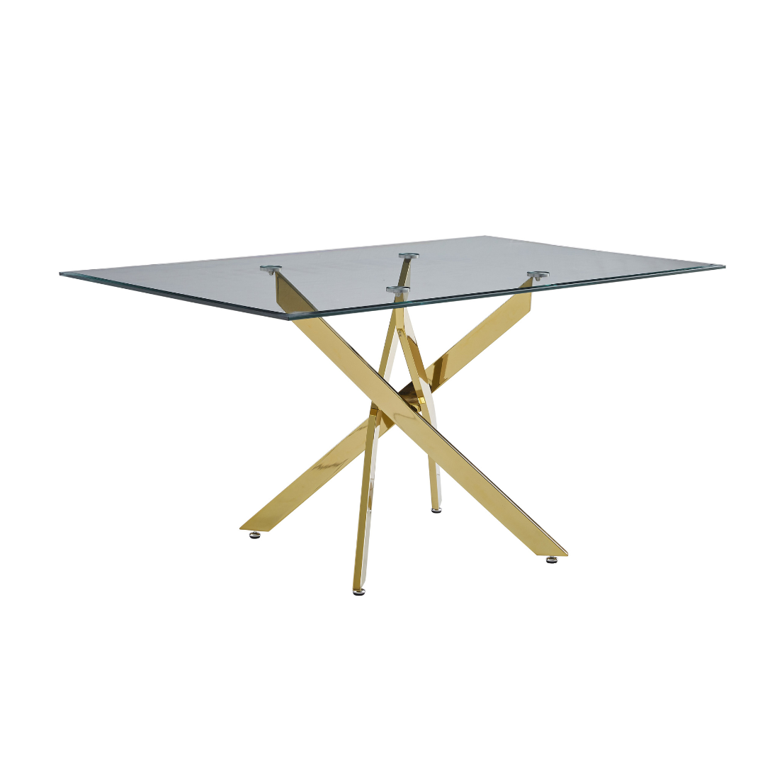 Vela 59" Modern Glass Rectangular Dining Table with Cross Chrome Base
