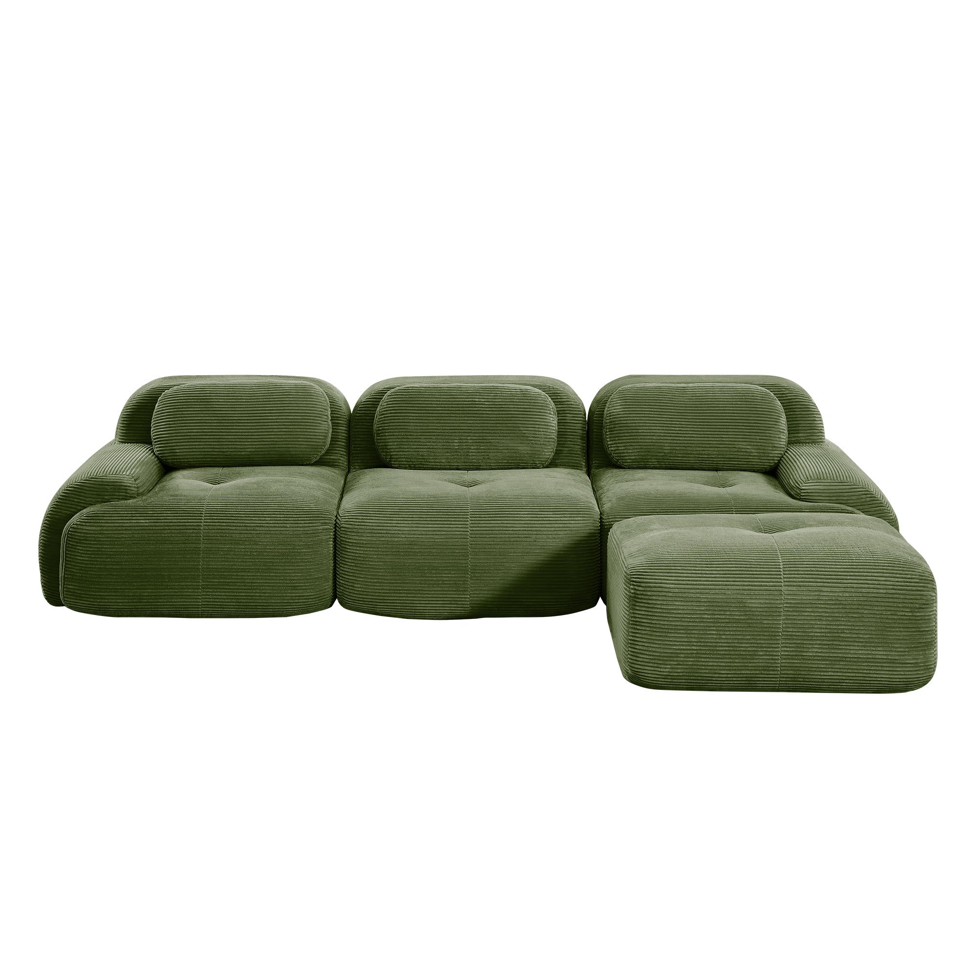 L-Shaped Modular Sofa, No Assembly, Ergonomic Design, Corduroy Fabric, Extra-Wide Armrests, Living Room/Bedroom, Olive Green