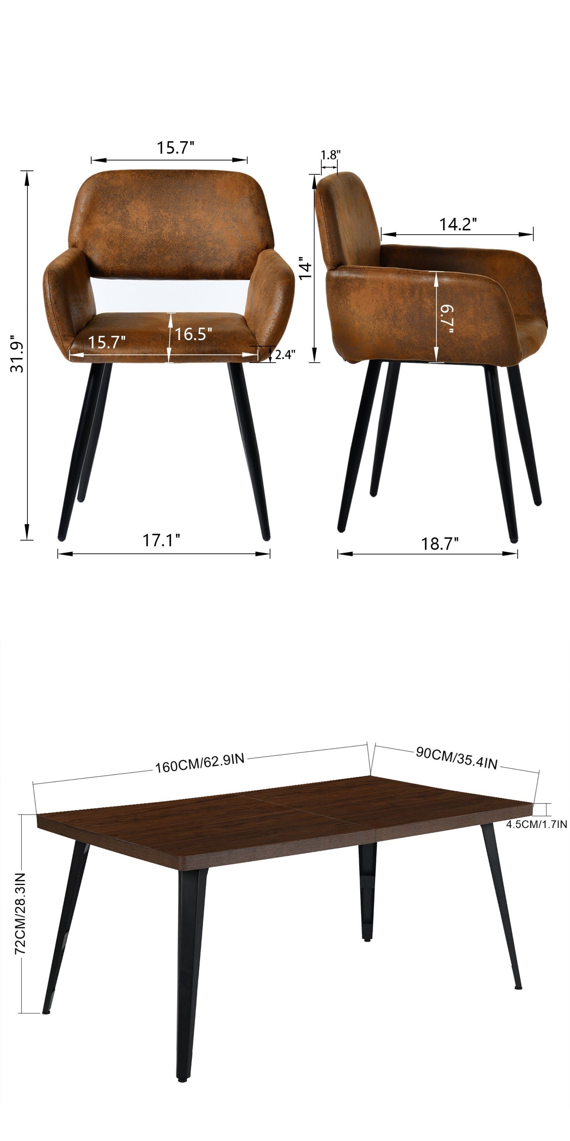 Stan 5 Piece Walnut & Mayfair Upholstered Dining Set, Suede Brown