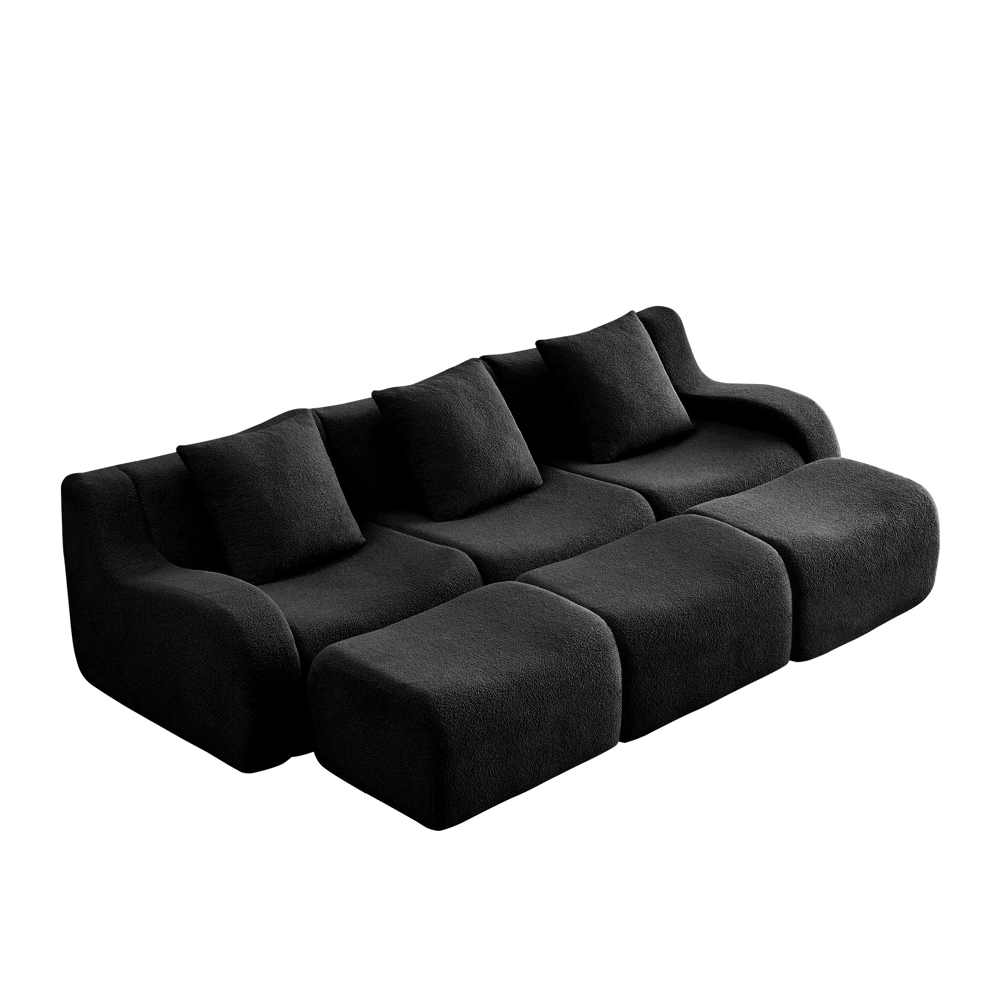 Chico 115" Modular Teddy Fabric 3-Seater Sofa with3 Ottomans