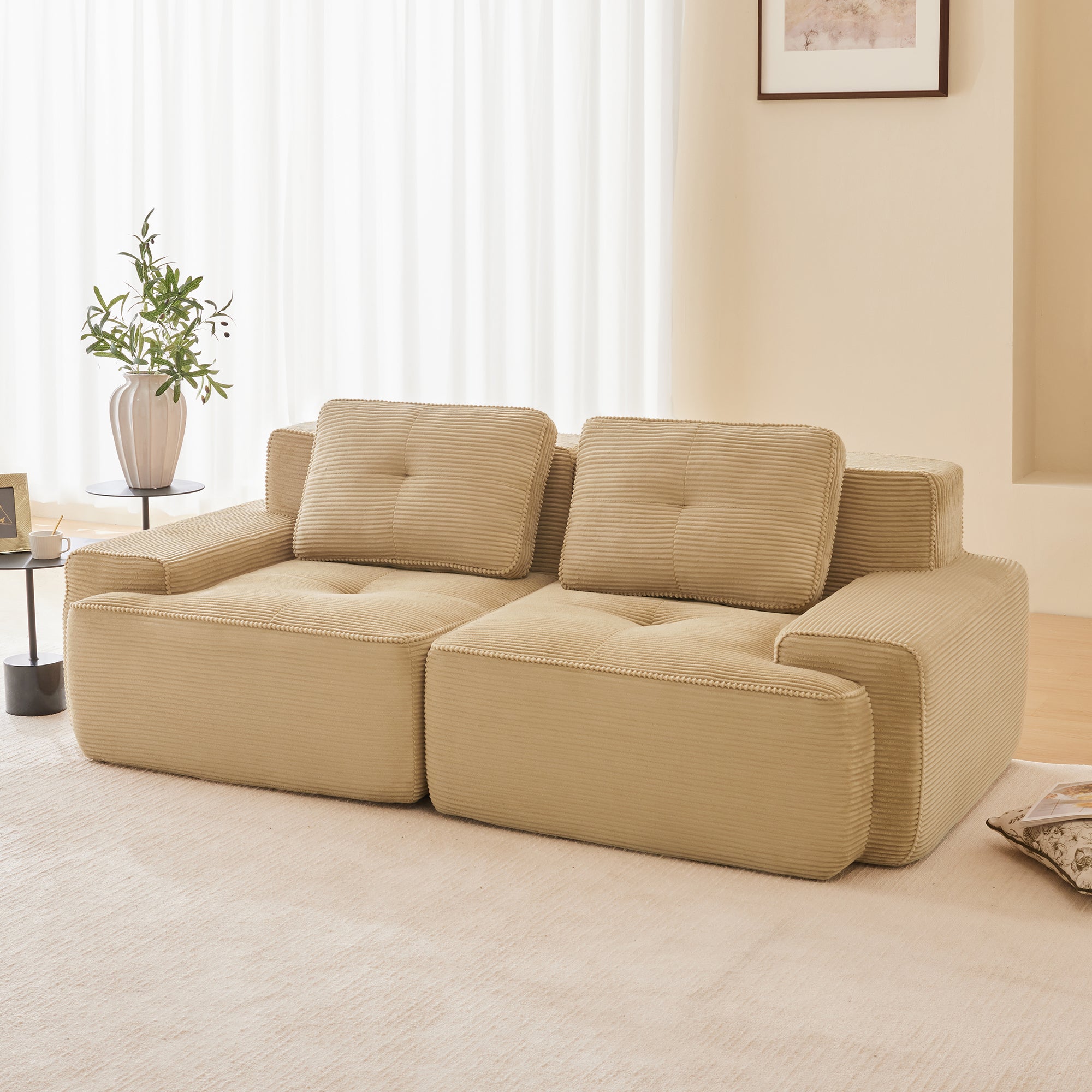 Racine 82" Modular Corduroy Loveseat Sofa with Deep Seat and Pillows