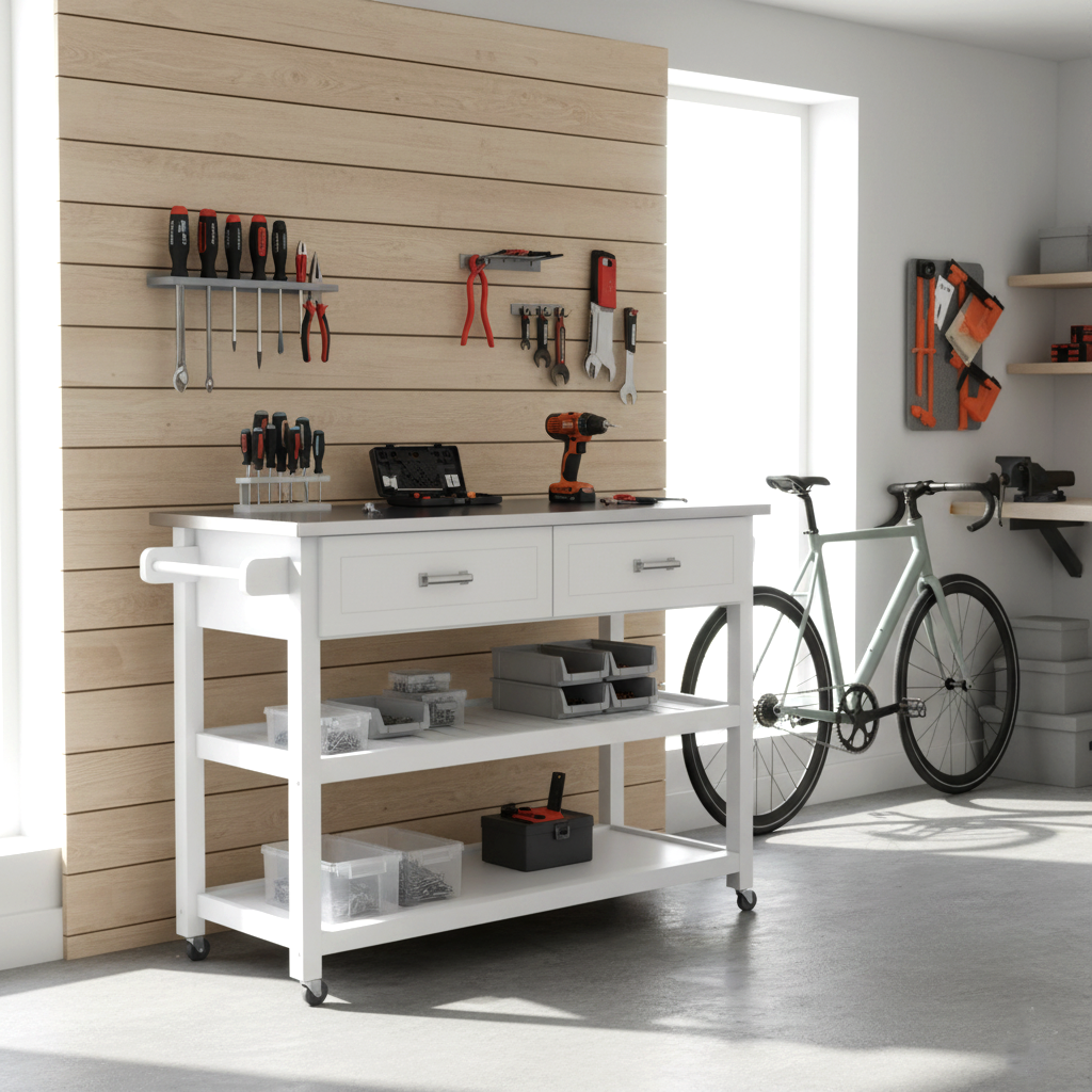 Homy Casa Stainless Steel Table Top White Kicthen Cart With Two Drawers