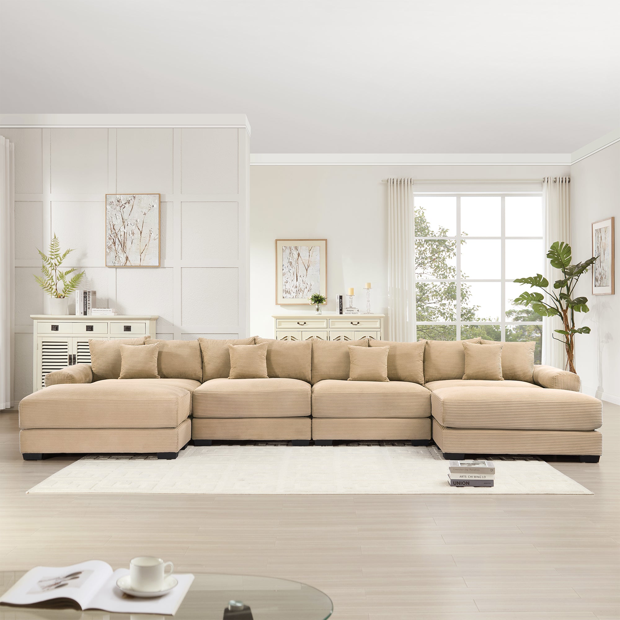 Albany 168" Modular Corduroy Cloud U-Shaped Sectional Sofa with Ottomans