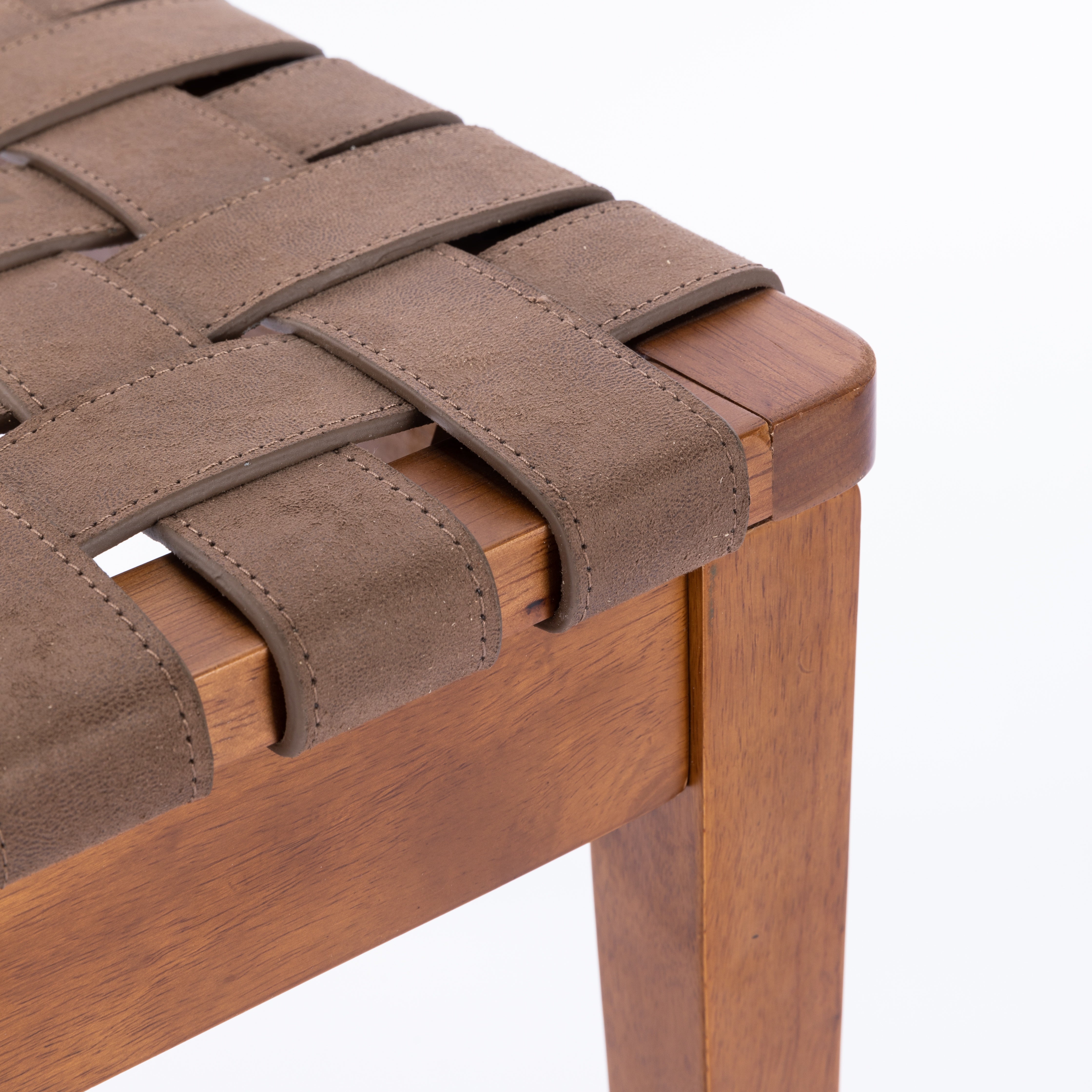 Tagus Modern Rattan Leather Woven Strips Dining Chair Set of 2