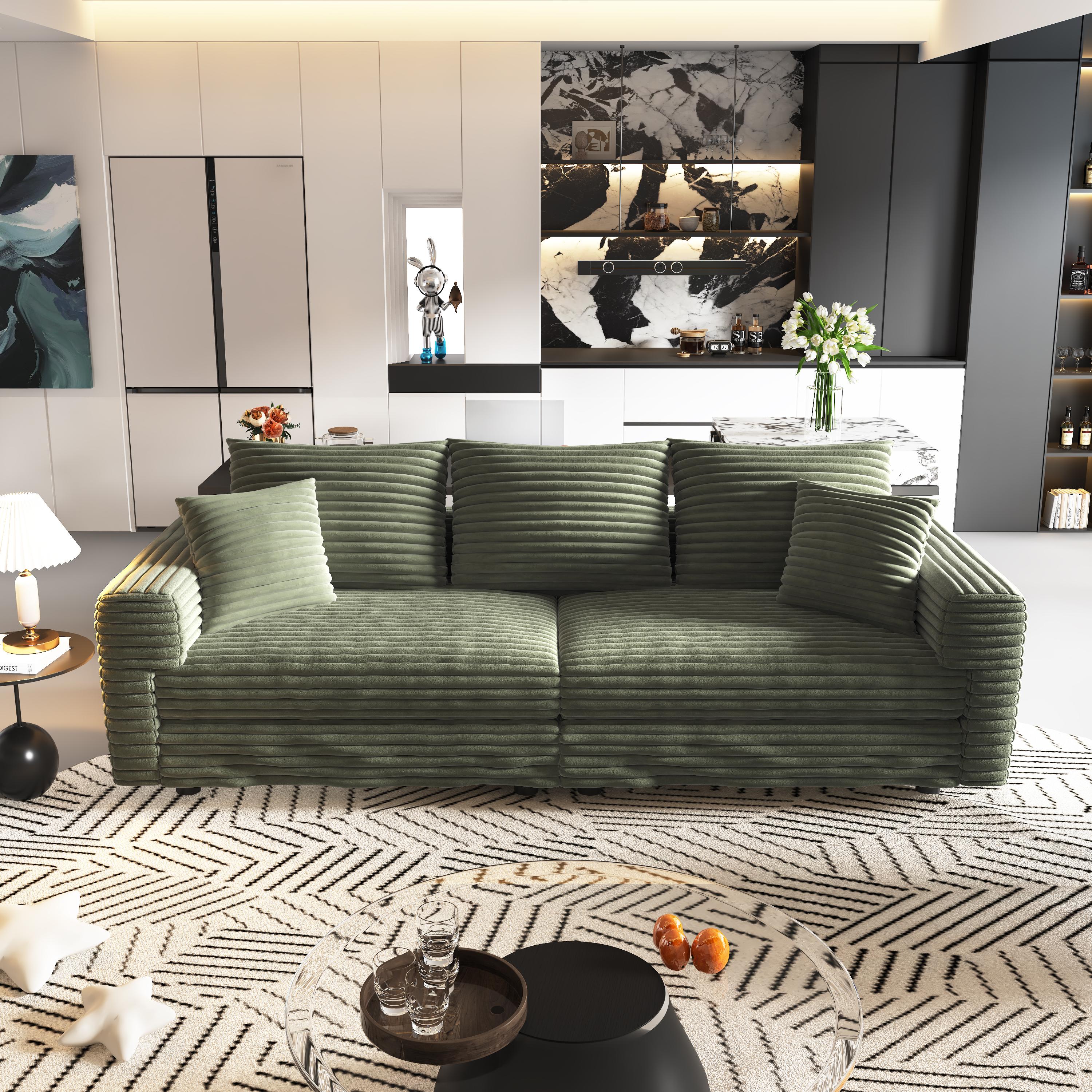 Norwalk 83" Modular Plush Corduroy L-Shaped Sectional Sofa with Movable Ottoman