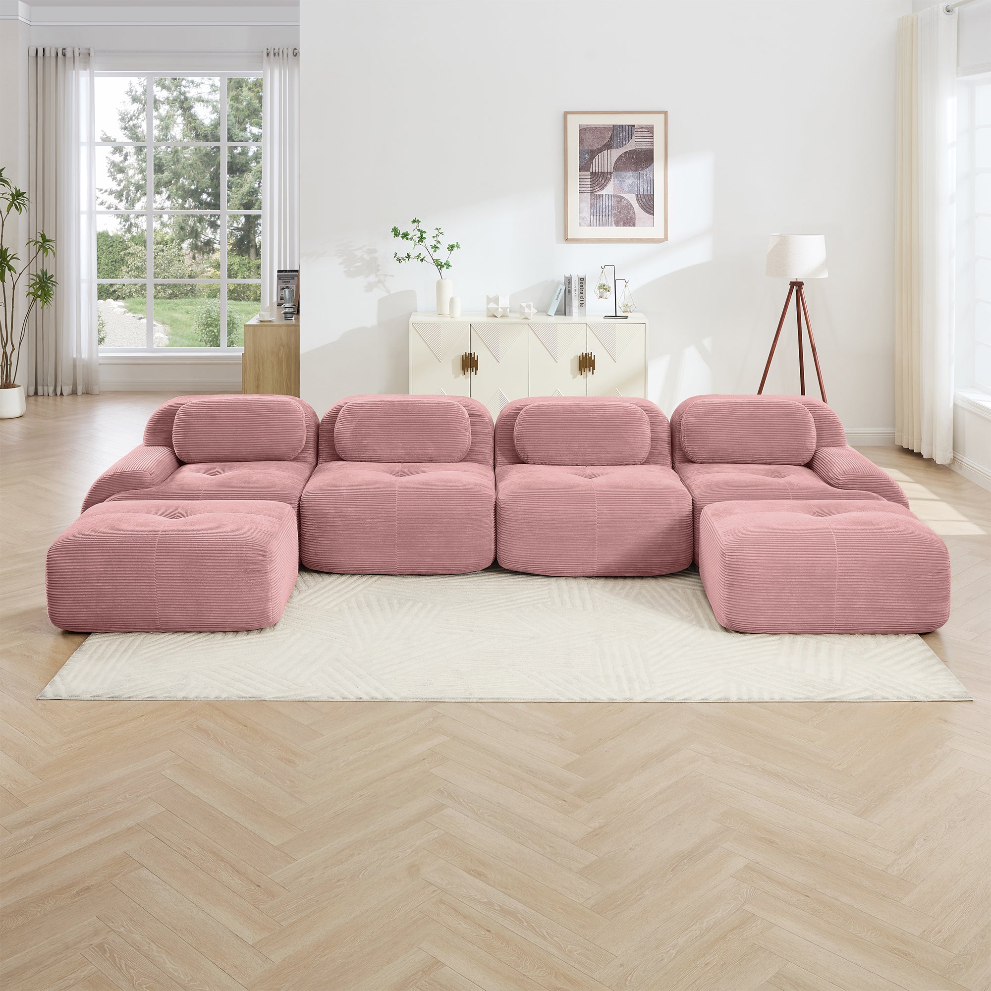 Anchorage 152" Modular Corduroy U-Shaped Sectional Sofa with Extra-Wide Armrests