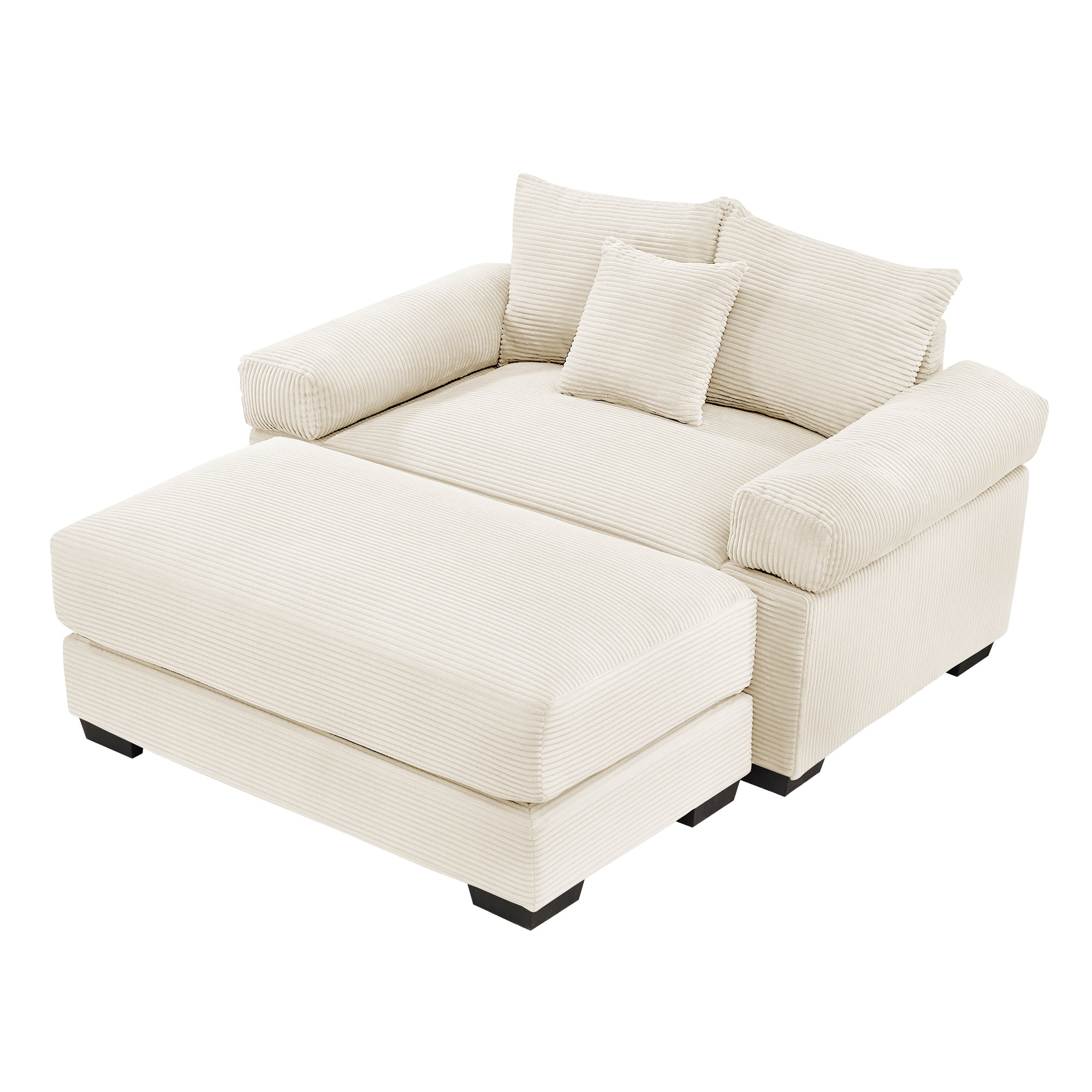 Albany 54" 2 Piece Corduroy Armchair Accent Chair with Ottoman and Extra-Thick Armrests