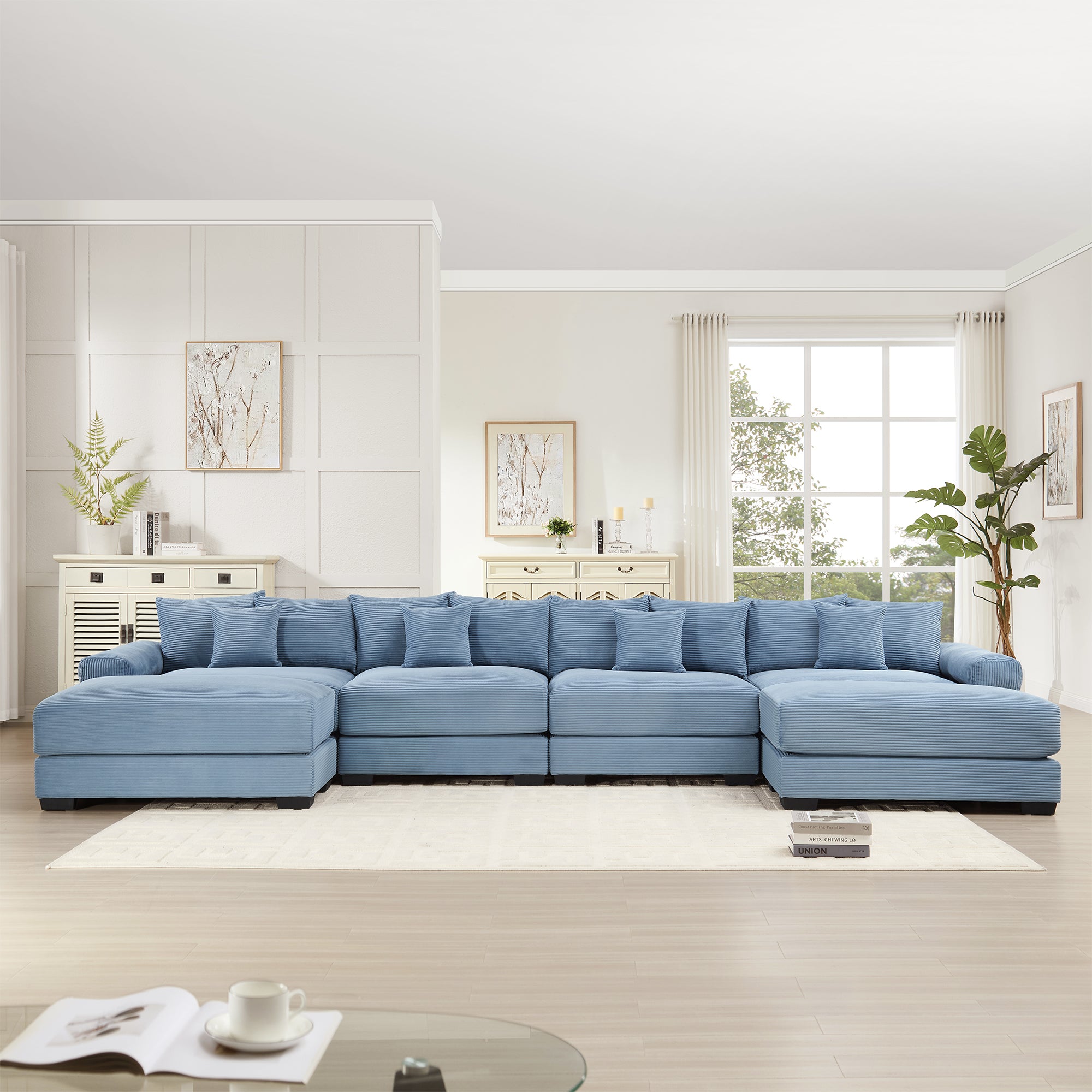 Albany 168" Modular Corduroy Cloud U-Shaped Sectional Sofa with Ottomans