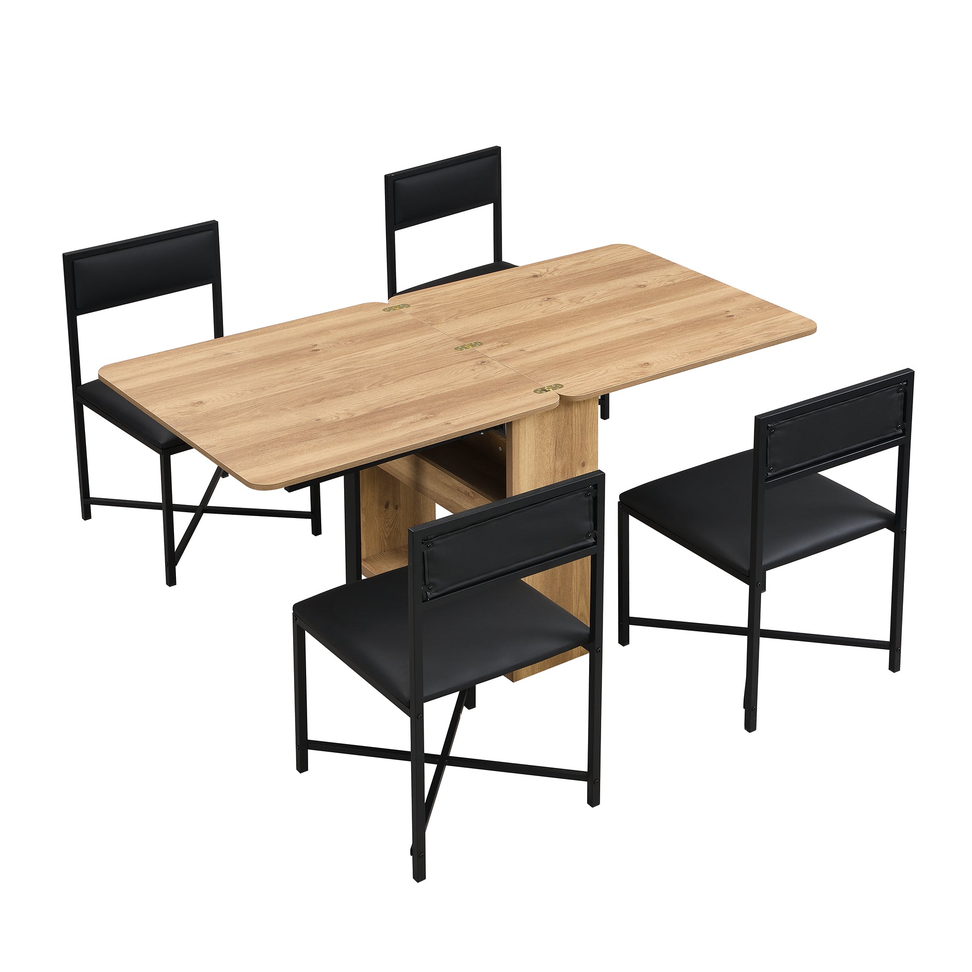 Lento 63" Modern Black 5 Piece Extendable Dining Table Set with Storage and Chairs