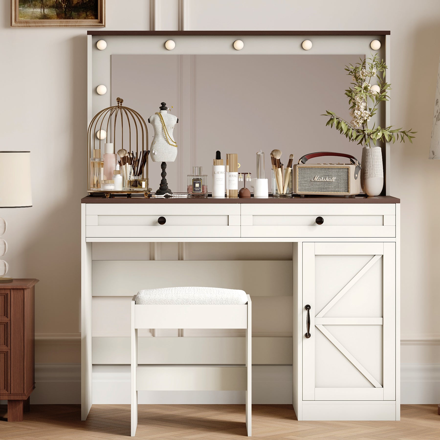 Arvika Makeup Vanity Table Set with Lighted Mirr