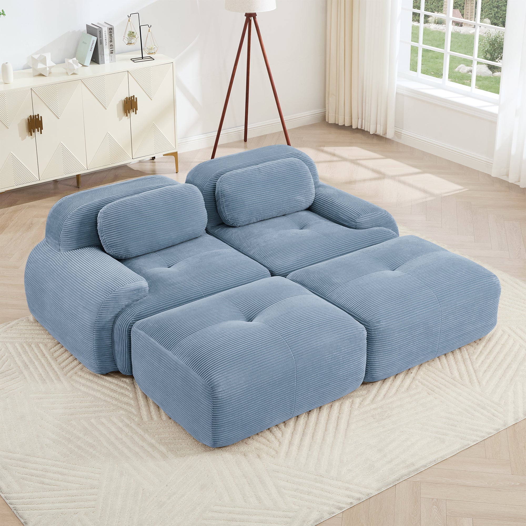 Anchorage 80" Modular Corduroy Cloud Loveseat with 2 Ottomans