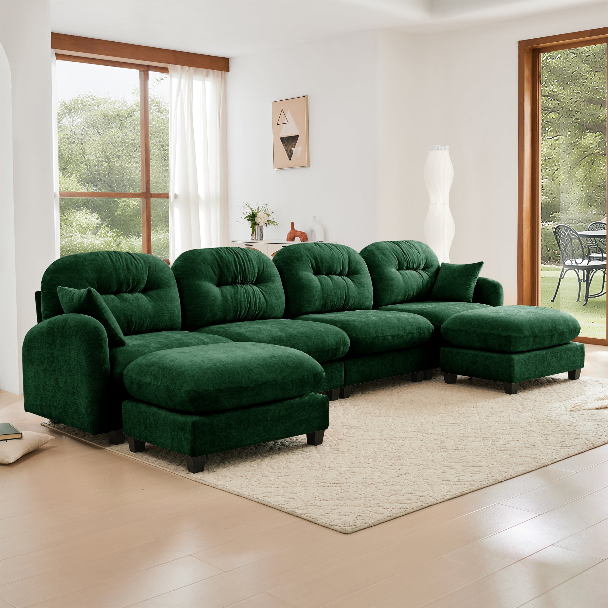 Roselyn 140" Modular Chenille U-Shaped Sectional Sofa with Ottoman and Tufted Cushion Backrest